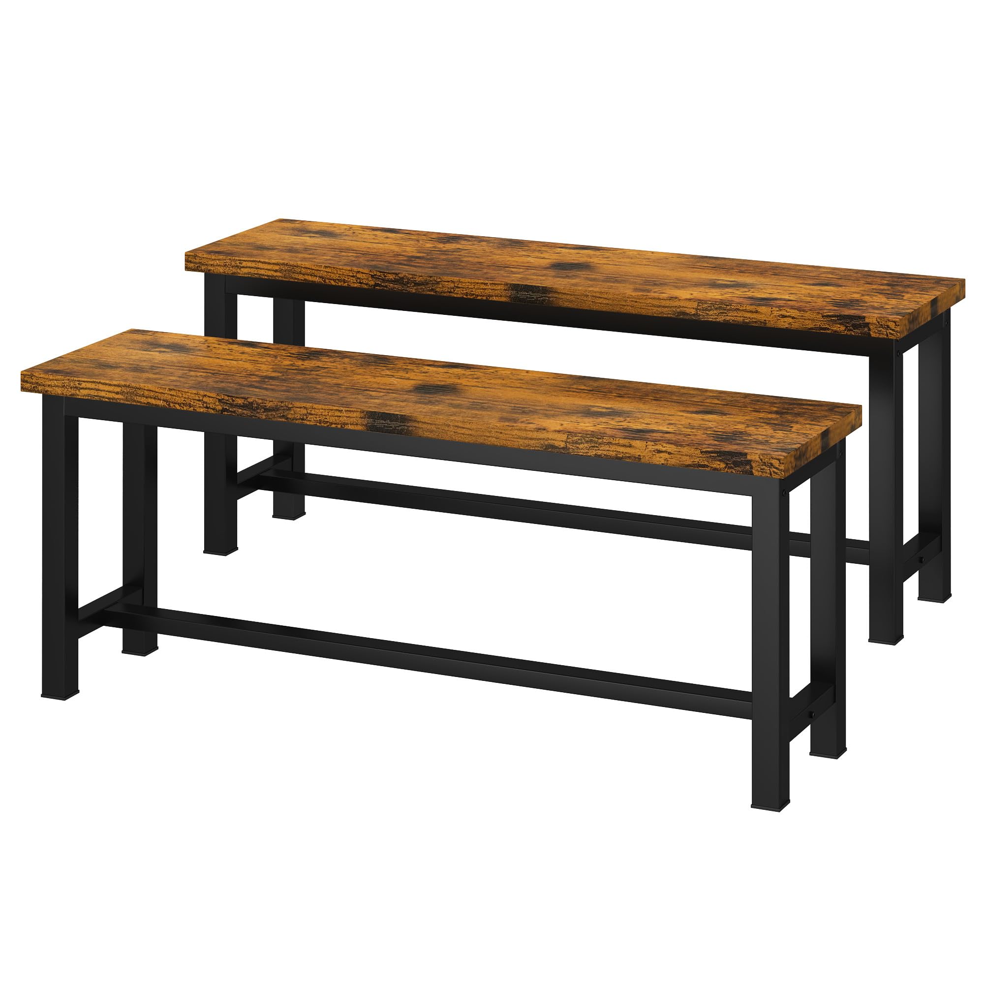 DKLGG 39 Inch Rustic Brown Dining Benches Set of 2 - Industrial Metal Leg Kitchen & Entryway Benches for Living Room, Bedroom, Dining Area - Durable & Stable Wooden Seating for Home Decor & Small Space Solutions