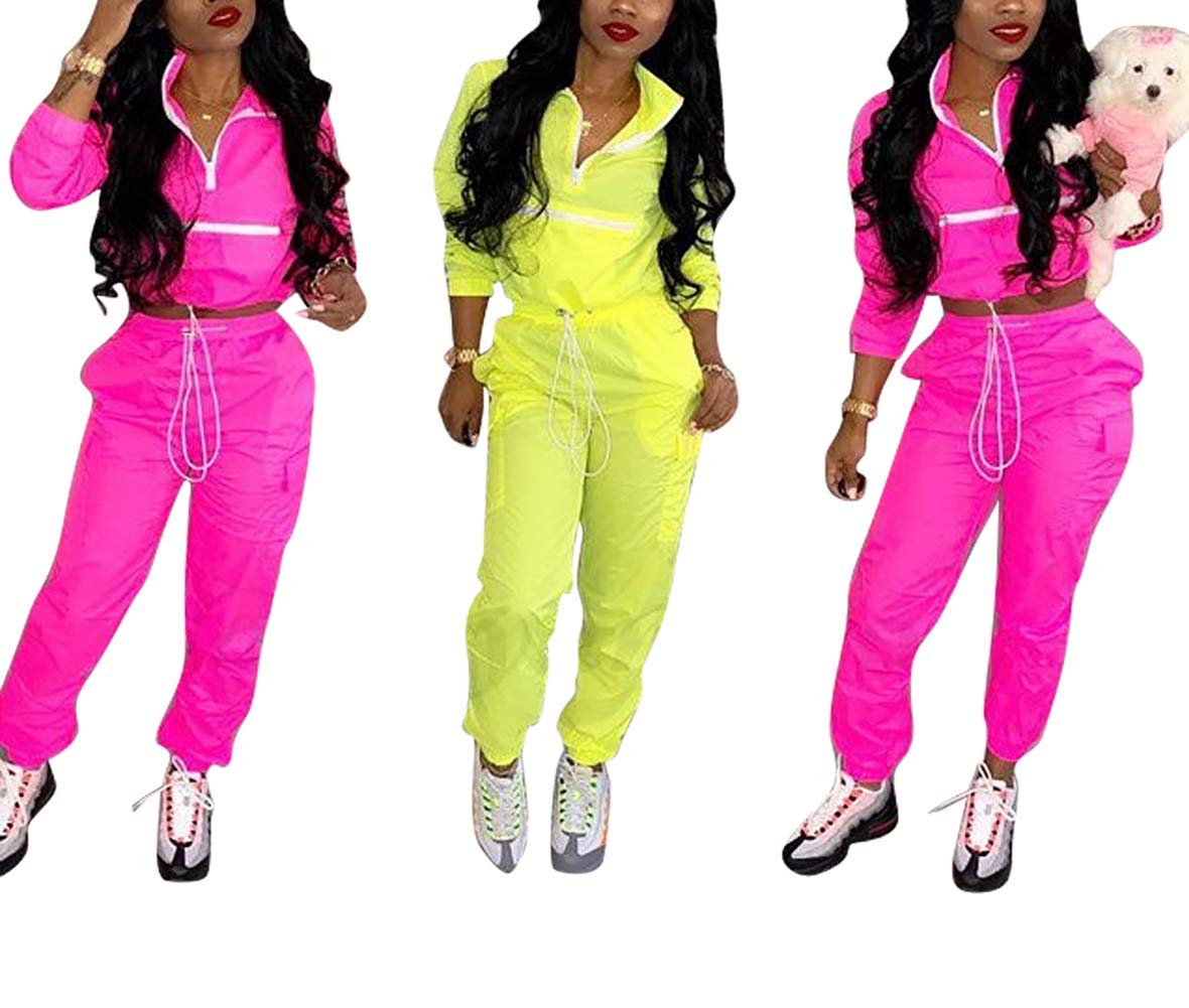 EOSIEDUR Women's 2-Piece Tracksuit Set - Lightweight Windbreaker Jacket & Crop Top with Pants | Casual Workout Outfit, Streetwear Fashion, Lounge Wear for Gym, Running & Daily Comfort