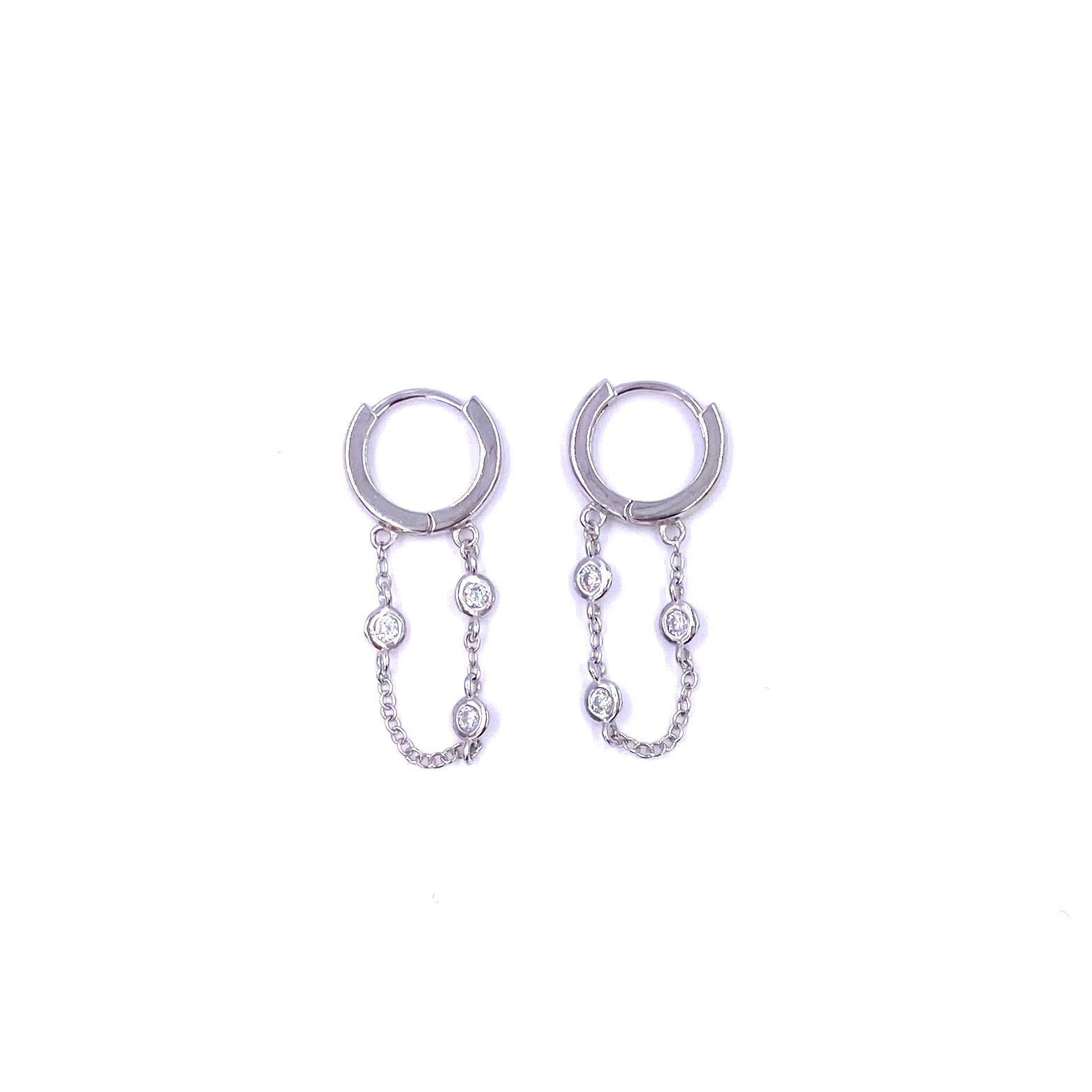 Sterling Silver Gold Plated Mini Hoop CZ Chain Earrings for Women - Elegant Cubic Zirconia Dangle Earrings for Party, Wedding & Everyday Wear
