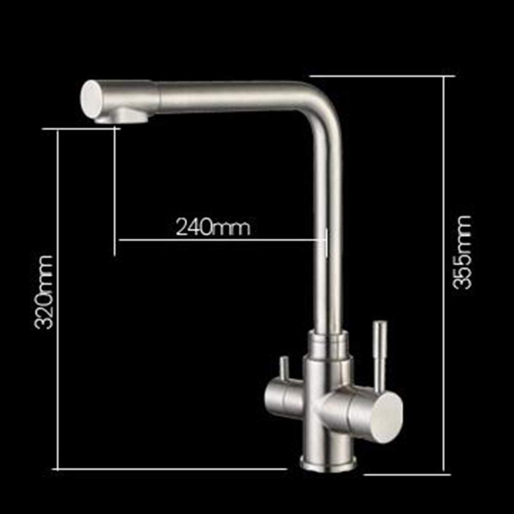 3-Way Kitchen Faucet Water Filter - 304 Brushed Stainless Steel, 360° Rotatable, Hot & Cold Water Purification System - Perfect for Home, RV, and Outdoor Use