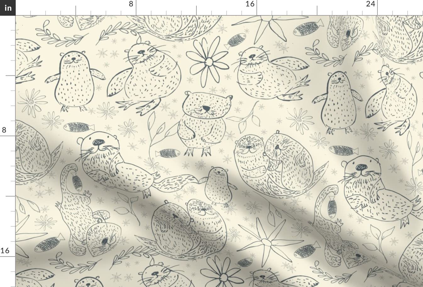 Hand Drawn Otter Illustration Printed Minky Fabric - Soft Fat Quarter for Sewing Baby Blankets, Quilt Backing & Plush Toys - Perfect for DIY Nursery Decor & Cuddly Stuffed Animals
