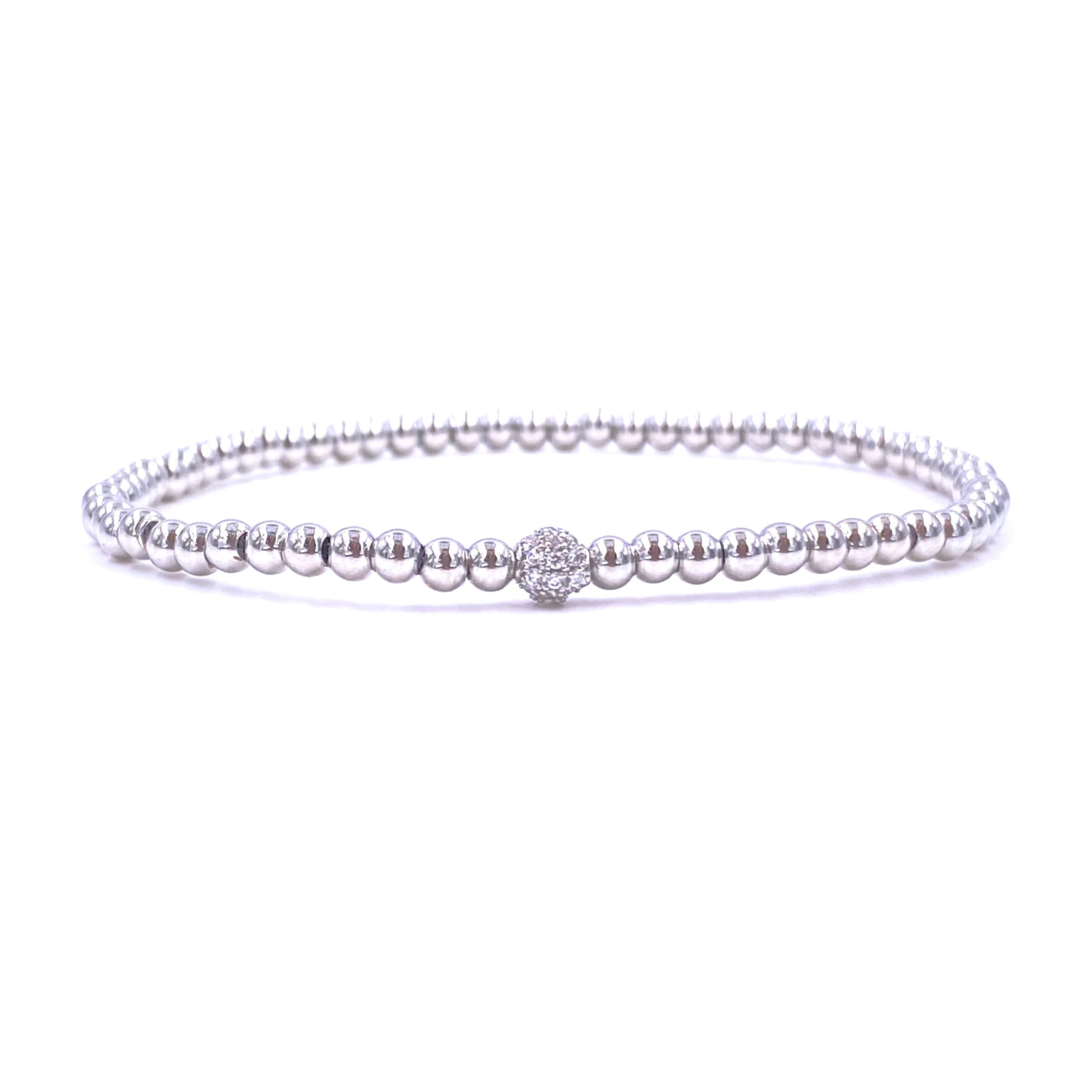 Ashley Gold Stainless Steel Gold Plated Single CZ Ball Stretch Beaded Bracelet for Women - Elegant Fashion Jewelry Gift for Birthday, Anniversary & Special Occasions
