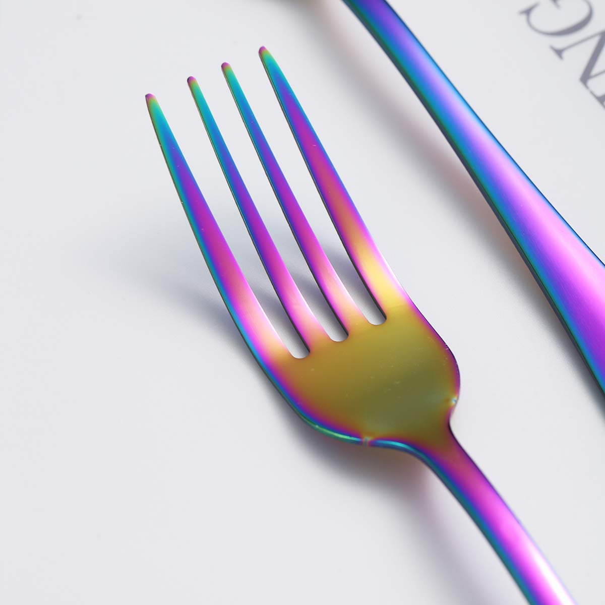 Rainbow Stainless Steel Dinner Forks Set of 4 - Colorful Titanium Plated Silverware, Durable & Dishwasher Safe - Perfect for Parties, Weddings, and Colorful Table Settings