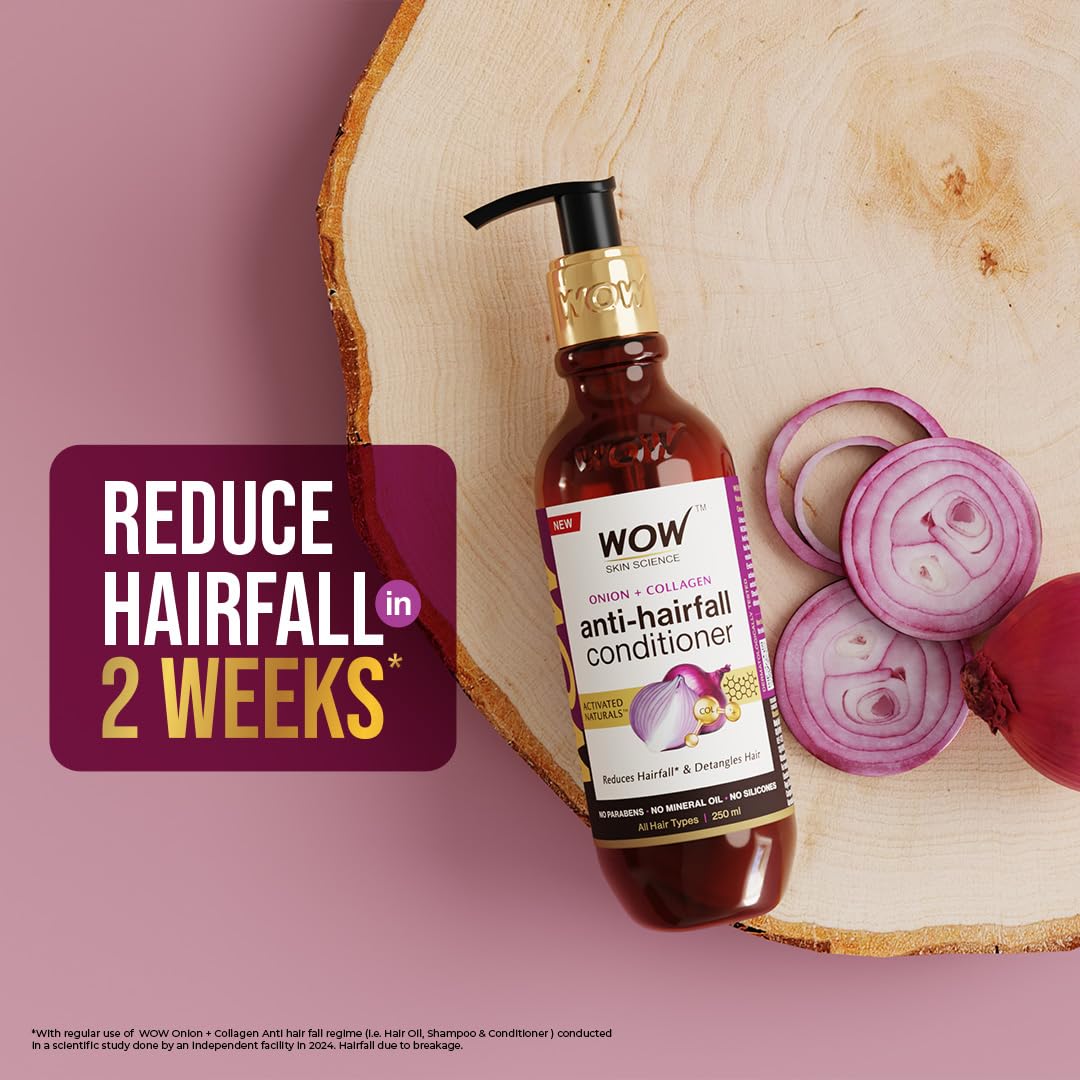 WOW Skin Science Onion Conditioner with Red Onion Seed Oil, Black Seed Oil & Pro-Vitamin B5 - Paraben-Free, Silicone-Free, Color-Free Hair Treatment (100mL) - Promotes Hair Growth & Reduces Hair Fall for Damaged & Dry Hair