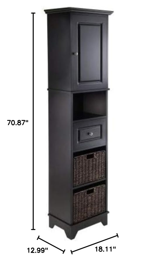 Wyatt Tall Storage Cabinet with Baskets, Drawer & Door - Perfect for Bedroom Closet, Bathroom Organization & Entryway Storage