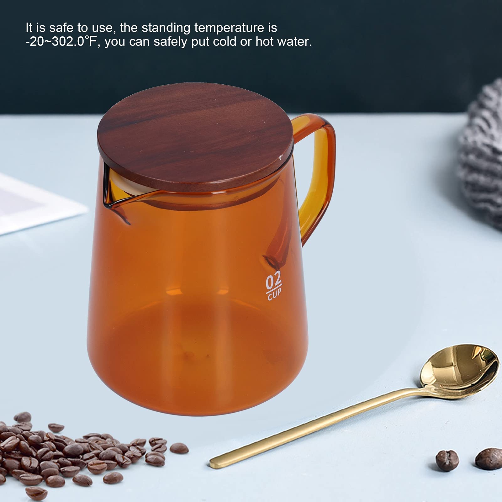 16.9oz Borosilicate Glass Coffee Carafe with Wooden Lid - Drip Coffee Maker Decanter, Manual Pour Over Coffee Server & Tea Steeper - Perfect for Home Brewing, Office Use, and Gift Giving (Brown)