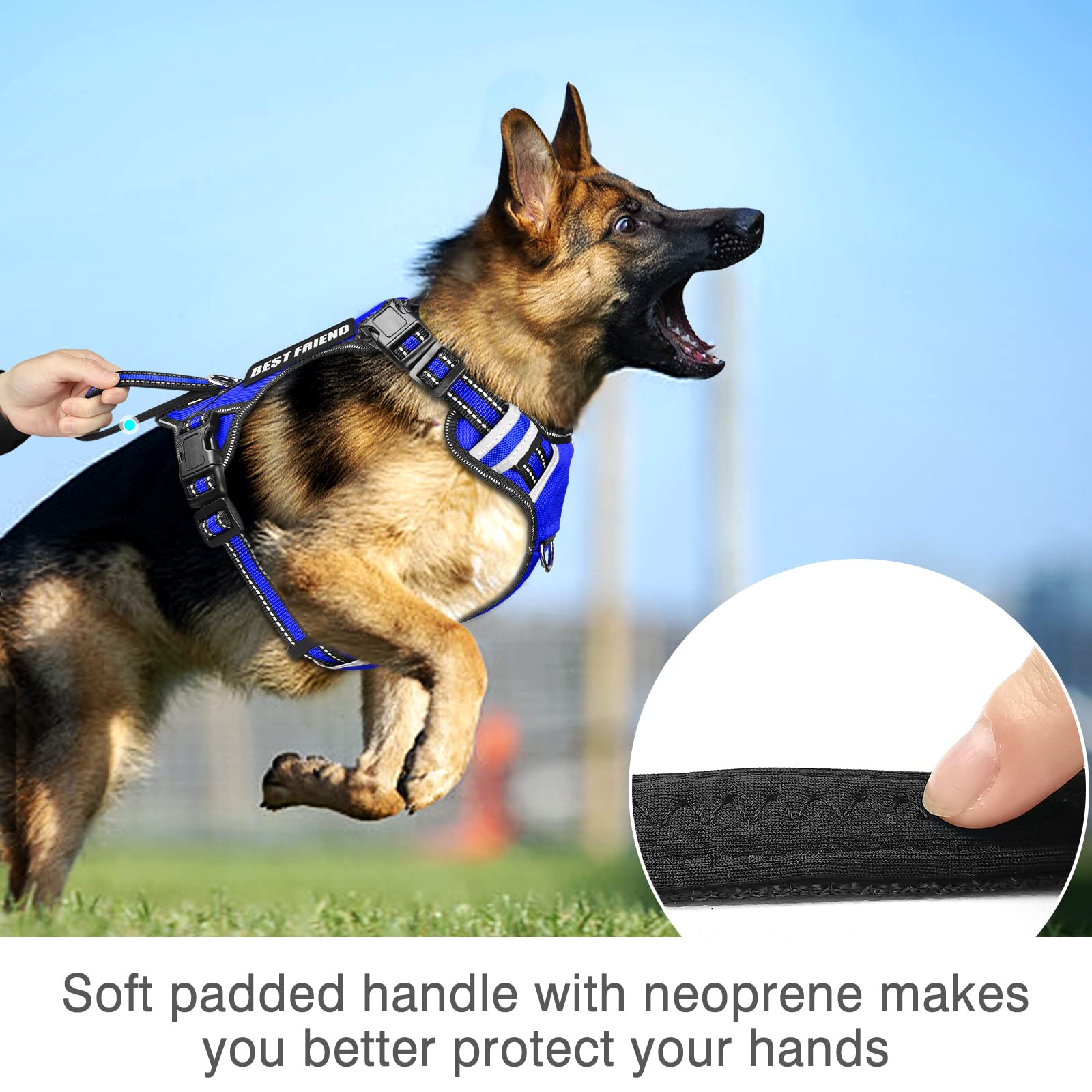 WINSEE No Pull Service Dog Vest with 7 Patches - Reflective Training Harness with Padded Handle for Small to XL Dogs (X-Large, Dark Blue) - Perfect for Therapy Work, Public Access & Outdoor Adventures