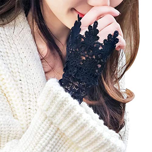 2 Pairs Women's Fake Arm Sleeves - White & Black Organza Pleated Cuff Lace Hollow Hook Arm Warmers | Elegant Goddess Style Accessories for Outdoor Activities, Cosplay & Fashion