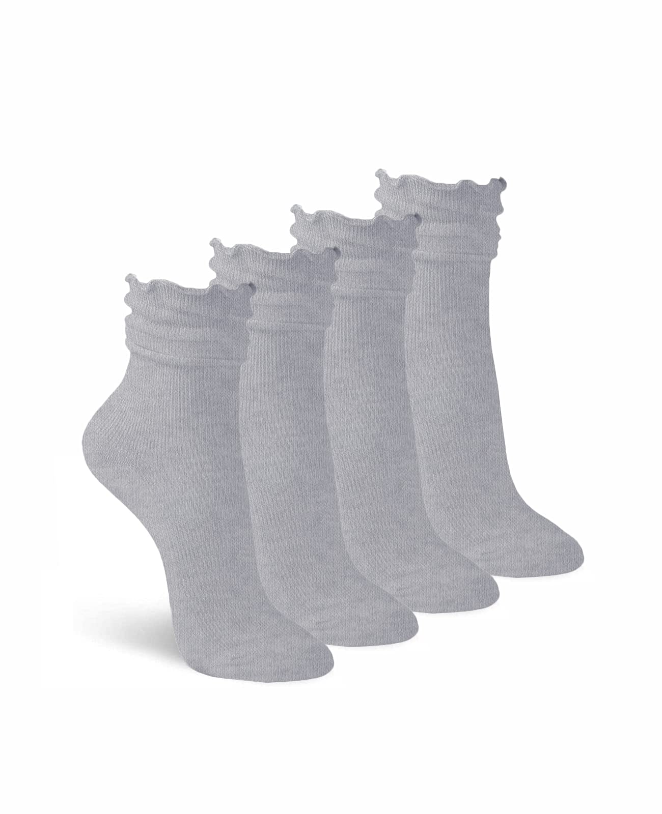 Jefferies Women's Ruffle Ankle Socks - 4 Pack Seamless Cotton Dress Socks with Scrunch Cuff | Comfortable & Stylish for Work, Parties & Everyday Wear