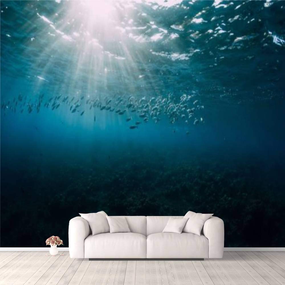3D Underwater Wallpaper with Tuna School Fish - Ocean Animal Self-Adhesive Wall Mural for Bedroom, Living Room & Dorm Decor - Easy Peel & Stick Wallpaper for Ceiling, Wardrobe & Furniture - Perfect for Kids Rooms, Aquarium Themes & Coastal Home Decor