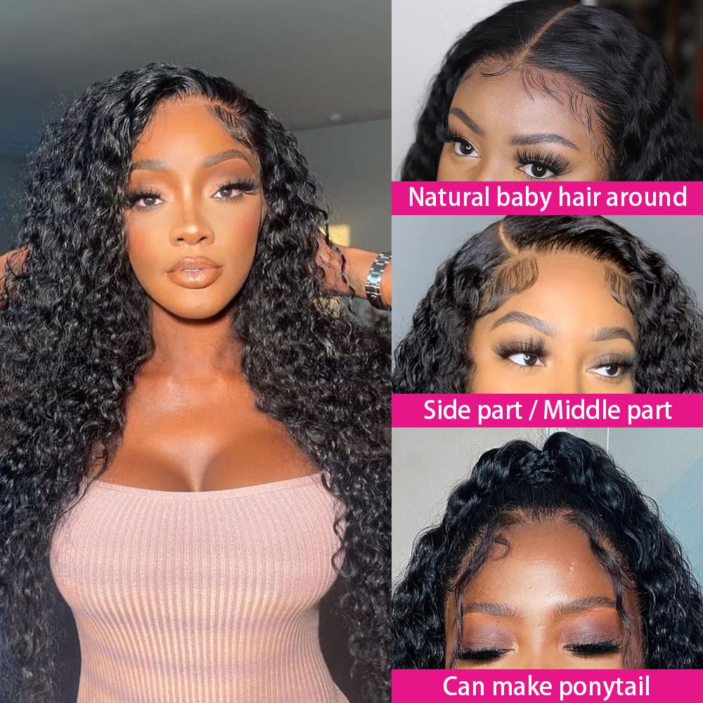 Brazilian Virgin Human Hair Lace Front Wig - 180% Density 4x4 Lace Closure, Water Wave Curly Glueless Wig with Baby Hair for Black Women | 22 Inch Natural Color | Perfect for Daily Wear, Parties & Special Occasions