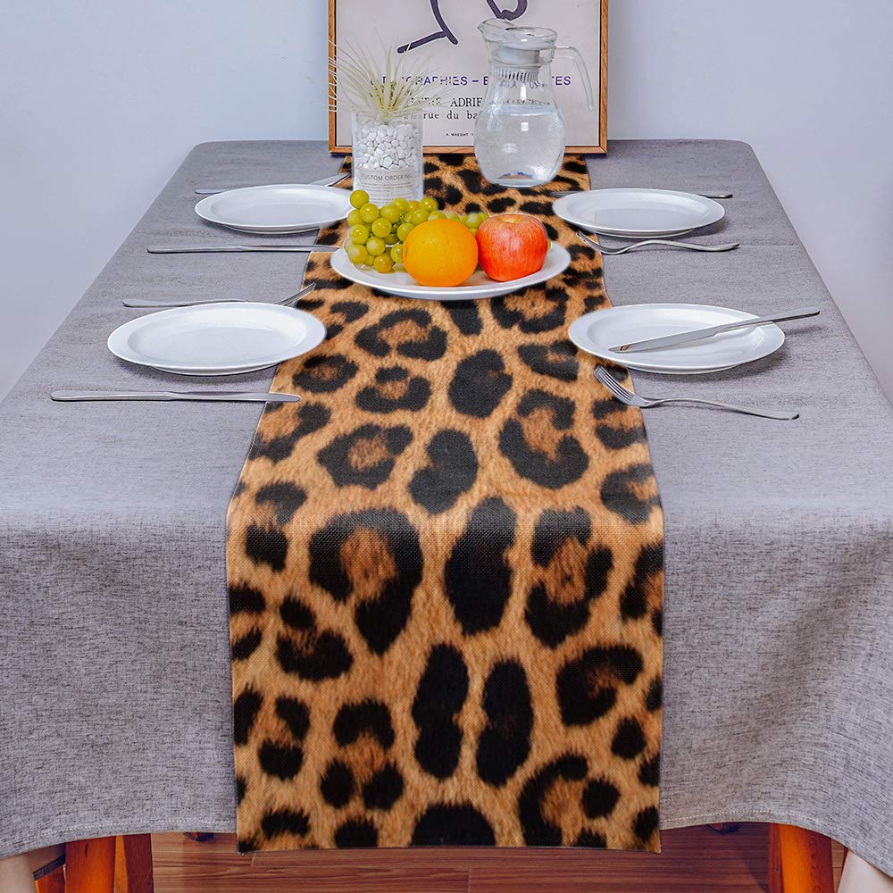 Jaguar Leopard Print Burlap & Cotton Table Runner 13x120 Inch - Elegant Dining Table Decor for Parties, Holiday Banquets & Kitchen Decor | Perfect for Thanksgiving, Christmas & Wedding Events