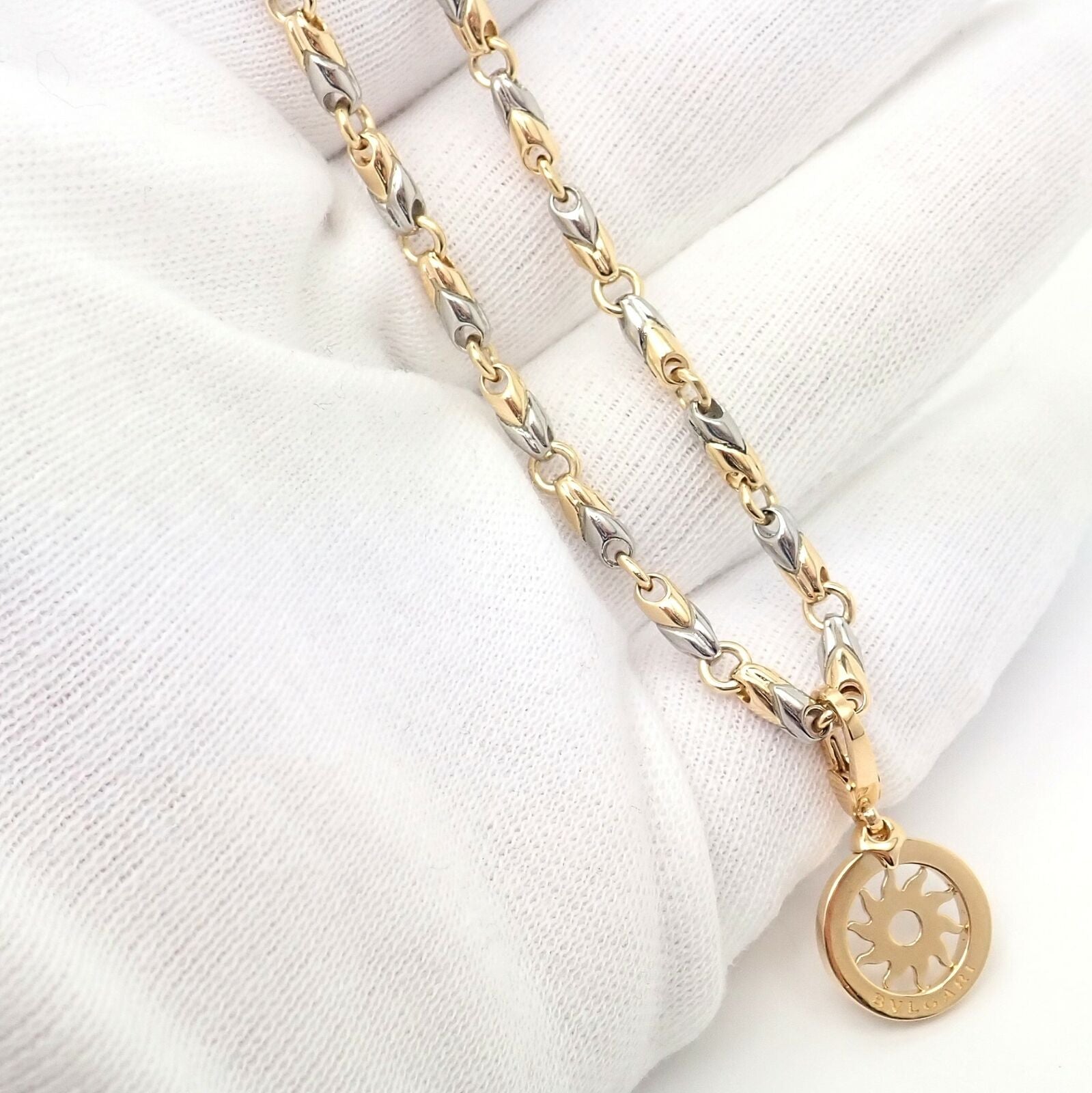 Authentic Bulgari Tondo Sun 18k Yellow Gold Pendant with 18k/Stainless Steel Chain Necklace - Luxury Jewelry Gift for Women, Perfect for Parties & Special Occasions