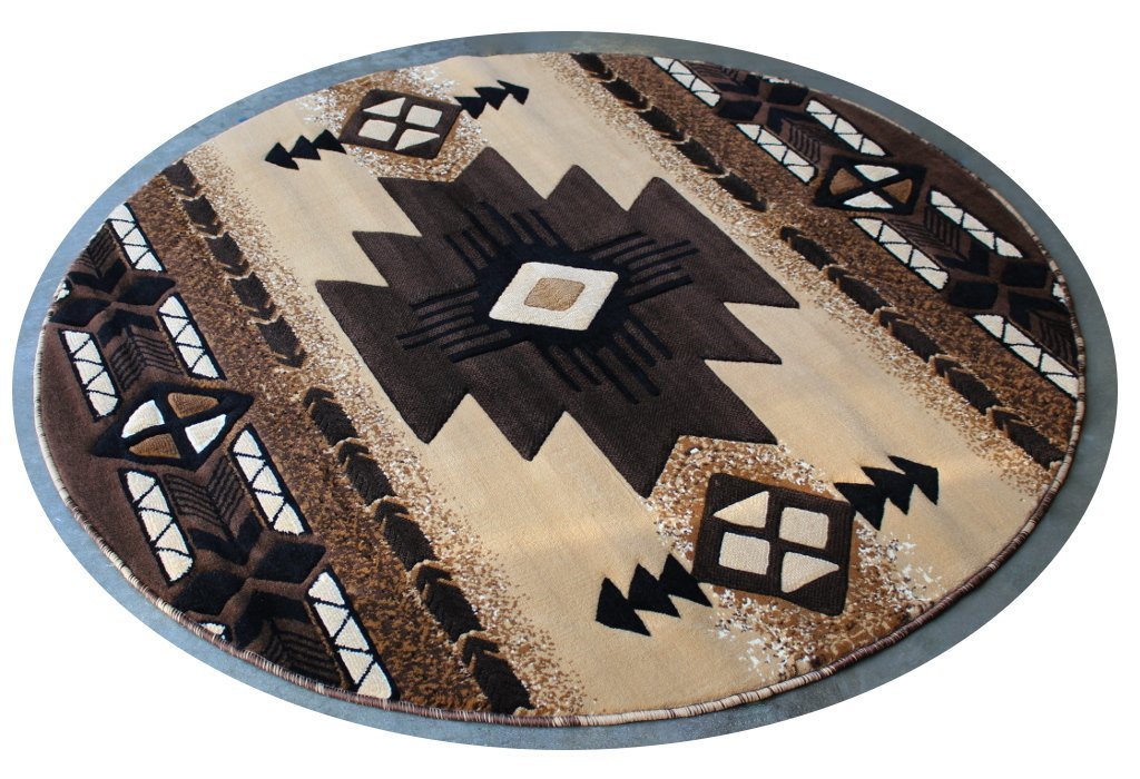 Champion Rugs Southwest Native American Indian Berber Beige Area Rug 5x5 Feet Round - Perfect for Boho Living Room, Bedroom & Office Decor