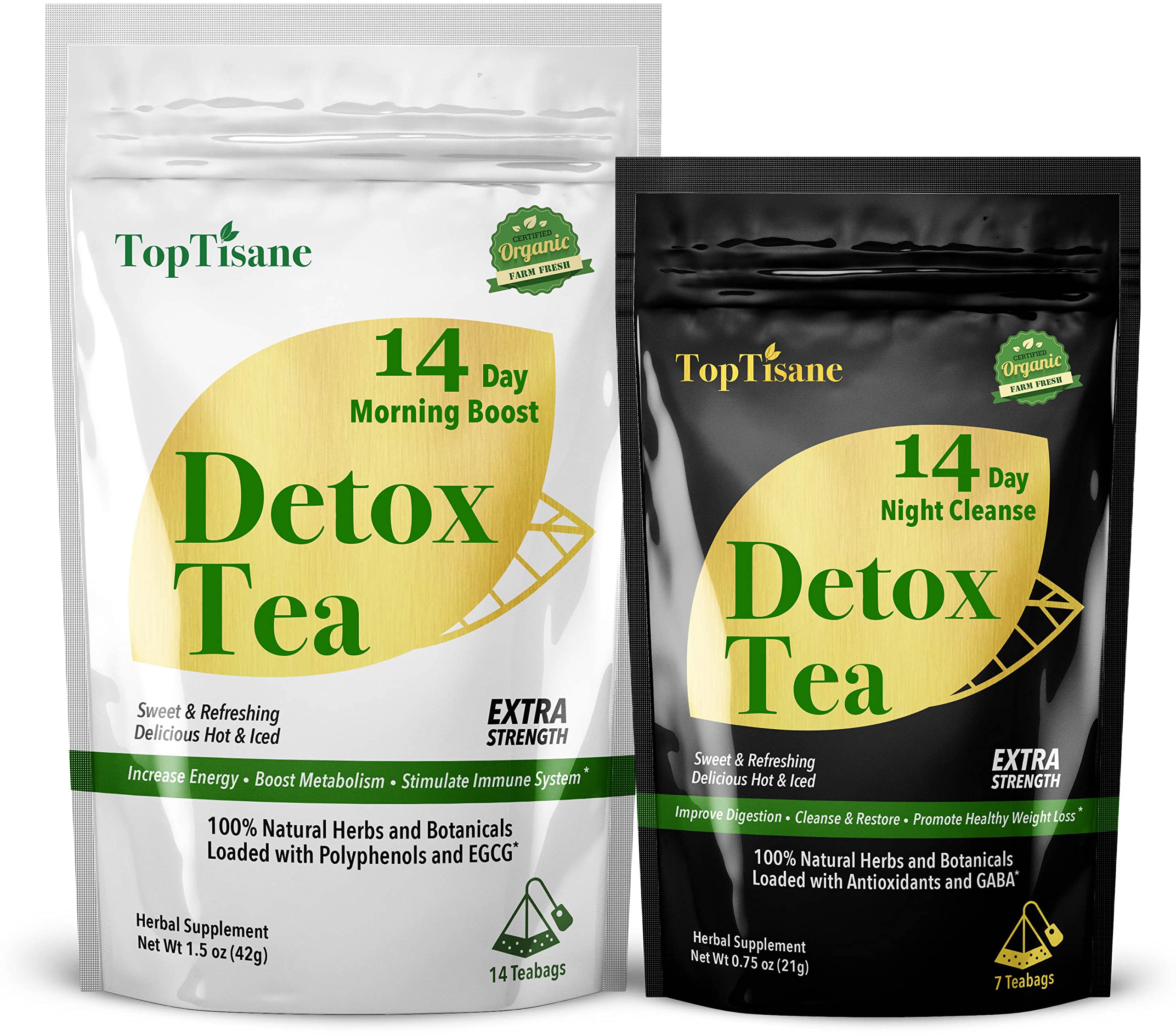 14-Day Detox Tea for Weight Loss & Metabolism Boost - Herbal Belly Fat Cleanse Tea with Morning Energy (14 Bags) & Night Cleanse (7 Bags) - Natural Body Detox for Women - Perfect for Post-Workout Recovery & Daily Wellness Routine