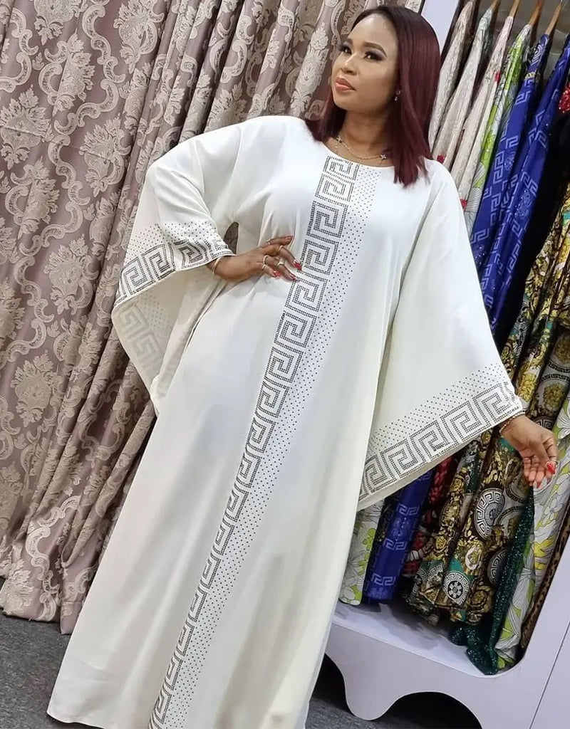 Elegant African Dashiki Inspired Silk Abaya Maxi Dress with Beading & Long Sleeves for Women - Perfect for Parties, Weddings & Special Occasions