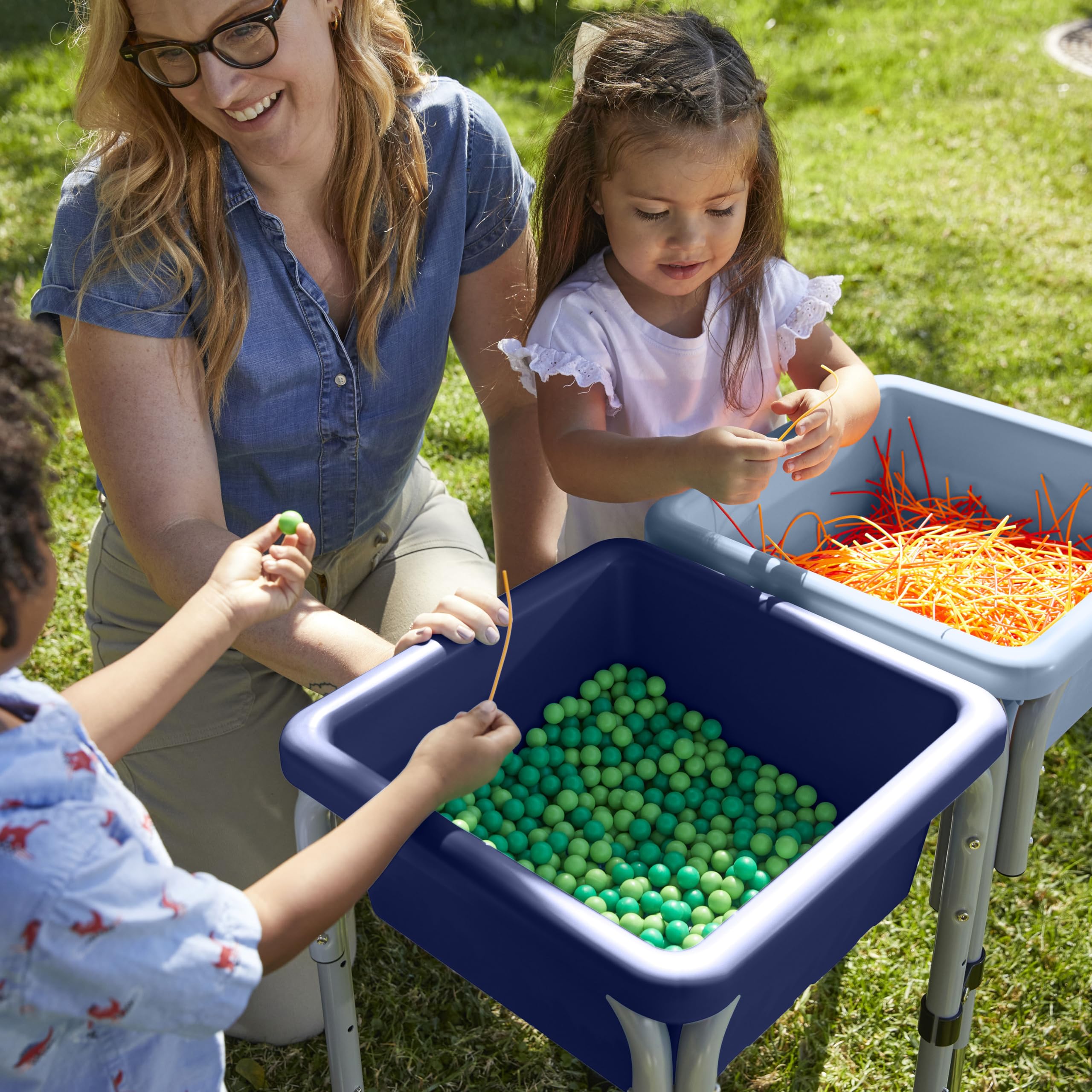 ECR4Kids Adjustable 2-Station Sand and Water Play Table for Kids - Sensory Bin Activity Center in Navy & Powder Blue - Perfect for Indoor & Outdoor Preschool Learning, Daycare, and Backyard Play