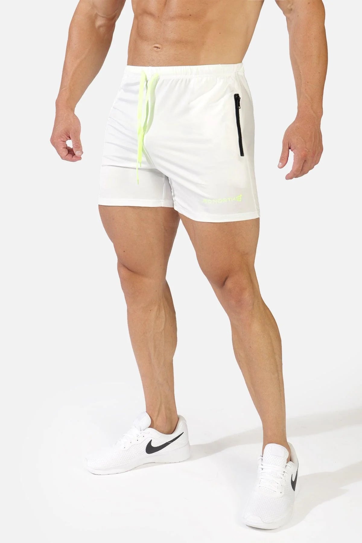 Jed North Agile 4 Gym Shorts with Zipper Pockets - White | Men's Workout Running Training Shorts for Gym & Outdoor Sports