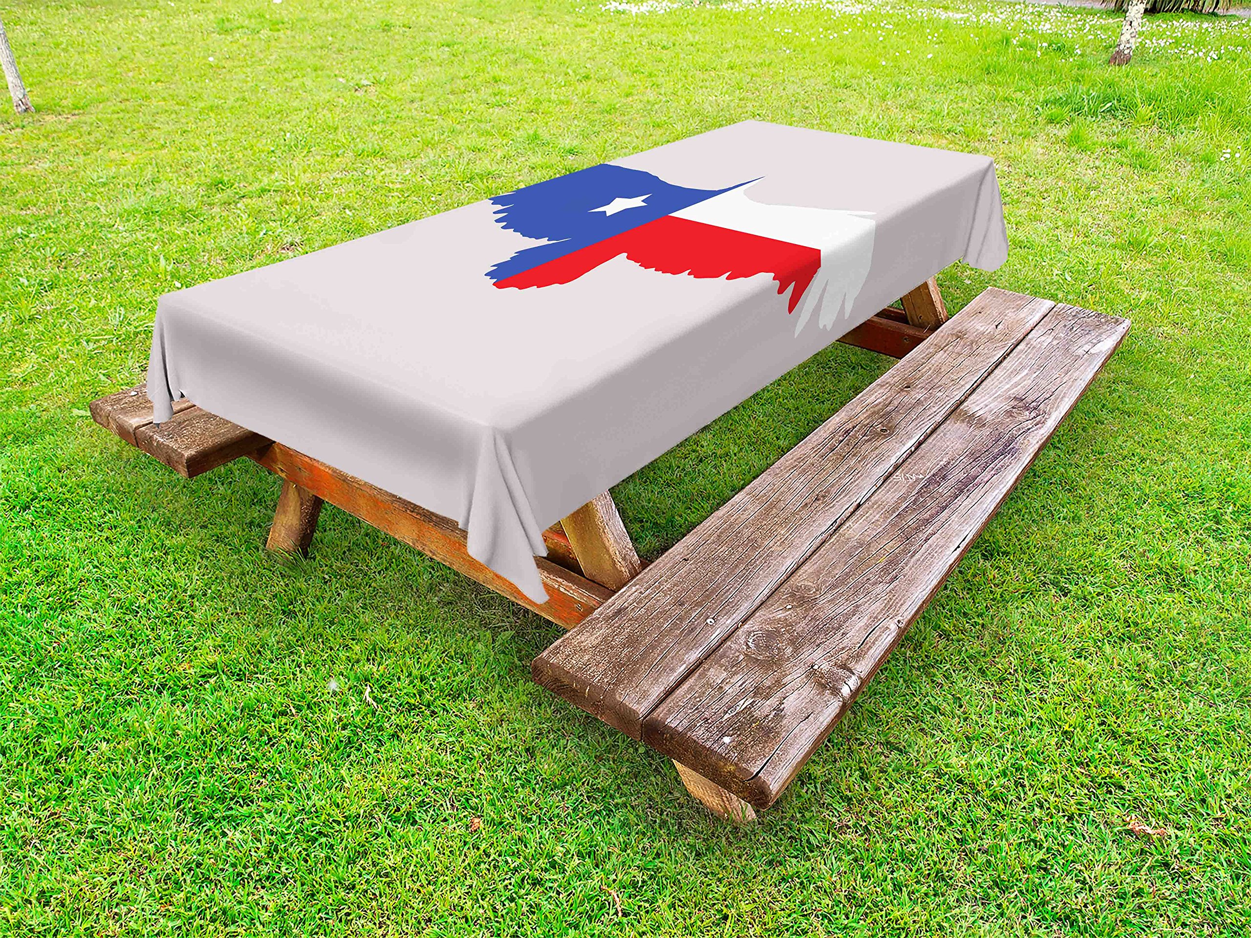 Ambesonne Texas Star Outdoor Tablecloth - Bald Eagle Silhouette with Lone Star Wings of Freedom Design, Washable Picnic Table Cover 58x120 Inches, Violet Blue Vermilion White - Perfect for Backyard BBQs, Picnics, and Patriotic Party Decorations