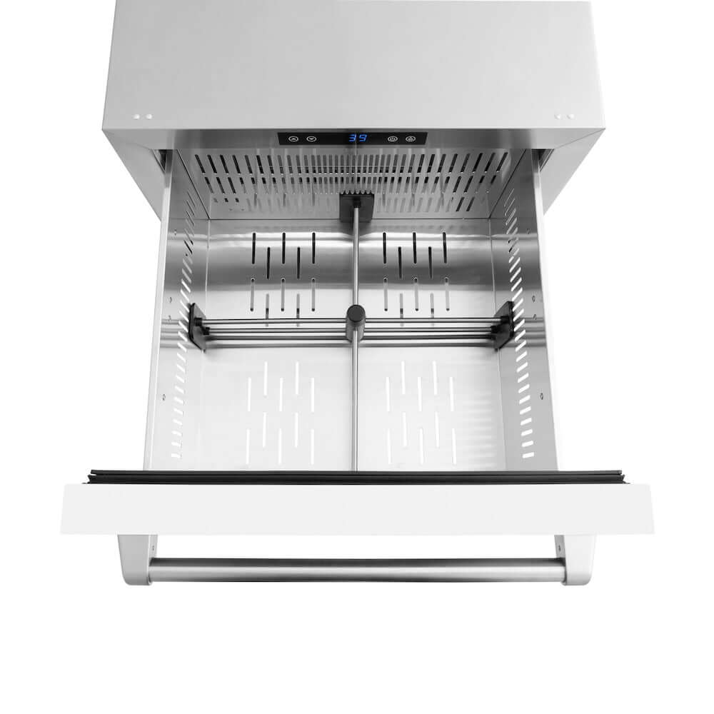 ZLINE 24 Inch Stainless Steel Outdoor Rated Dual Refrigerator Drawer - 168 Can Capacity with White Matte Doors (RDSO WM 24) - Perfect for Outdoor Kitchens, Patios, and Entertaining Areas
