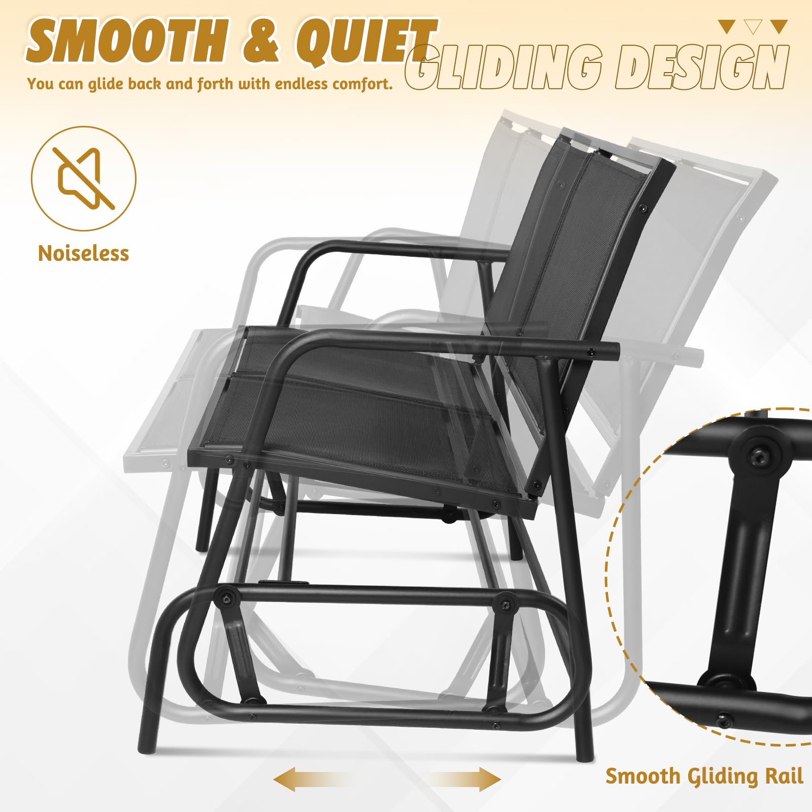 **SUNCROWN Outdoor 2-Person Glider Bench - Patio Swing Rocking Chair with Powder Coated Steel Frame & Textilene Fabric - Perfect for Backyard, Garden, Porch, Deck (Black) - Ideal for Relaxing, Lounging & Enjoying Outdoor Breezes**