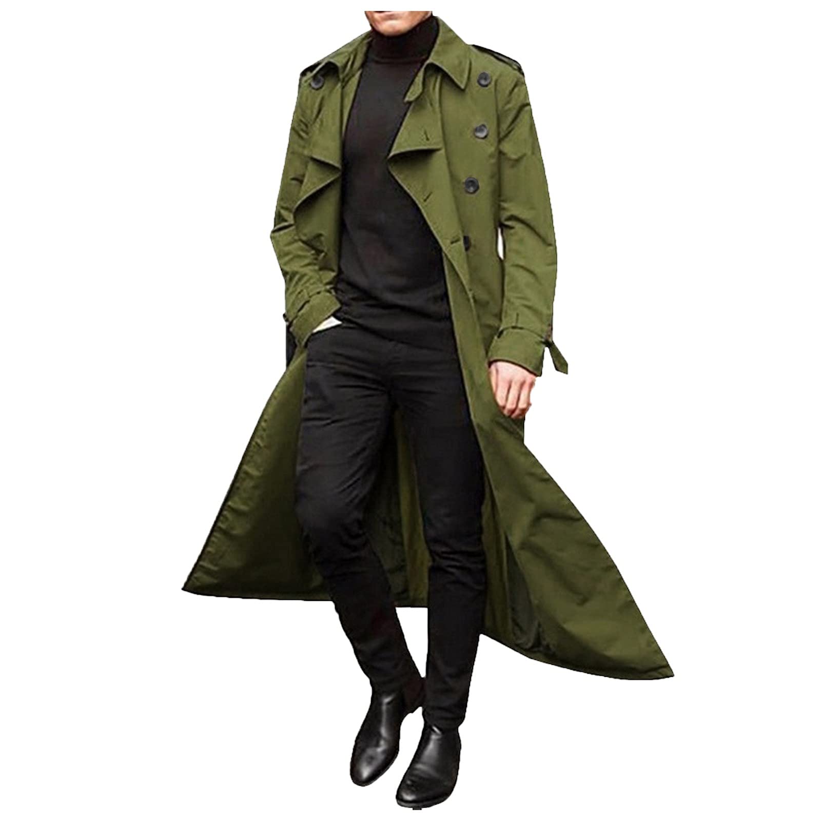 Men's Double Breasted Trench Coat with Belt - Stylish Long Overcoat for Autumn & Winter - Loose Fit Jacket for Business, Casual & Formal Occasions