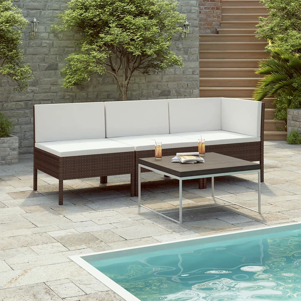 3-Piece Brown Poly Rattan Outdoor Sofa Set with Cushions - Perfect for Terrace, Garden & Lounge Relaxation