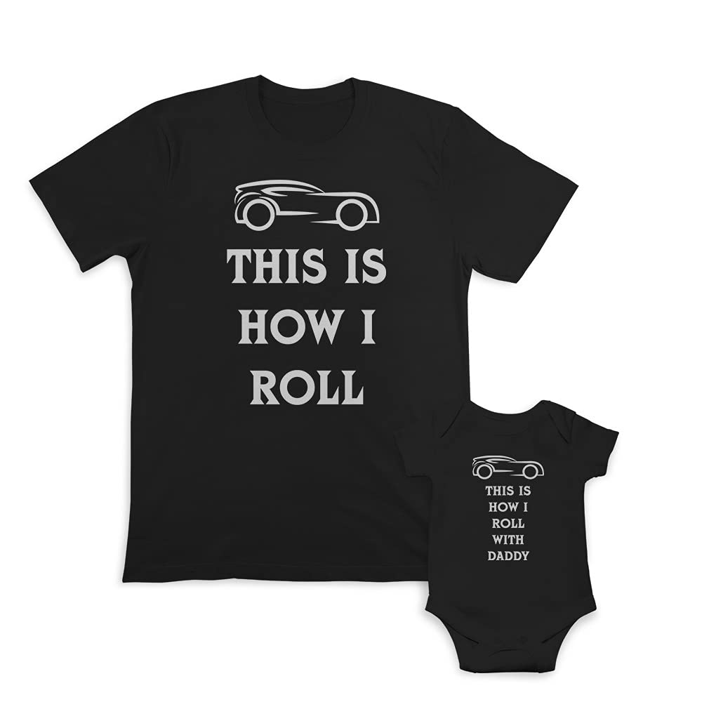 Father and Baby Matching Outfits - Cute Dad & Child French Fry Printed Cotton T-Shirts (Black, Dad Medium & Baby 12 Months) | Fun Family Outfits for Father's Day, Casual Wear, Photo Shoots
