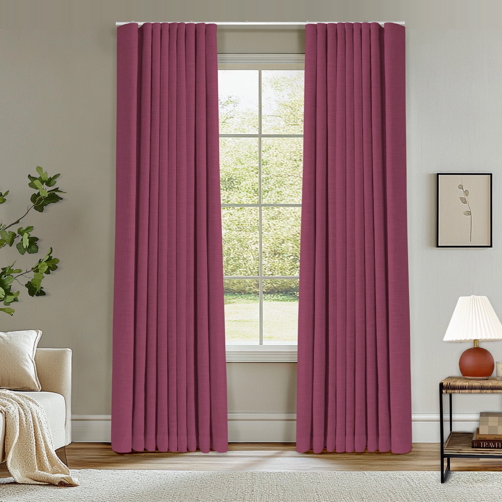 Ripple Fold Lille Linen Blackout Curtains - Custom Thermal Insulated Drapes with Ceiling Track for Bedroom & Living Room | Noise Reducing, Light Blocking Window Treatments for Home Decor