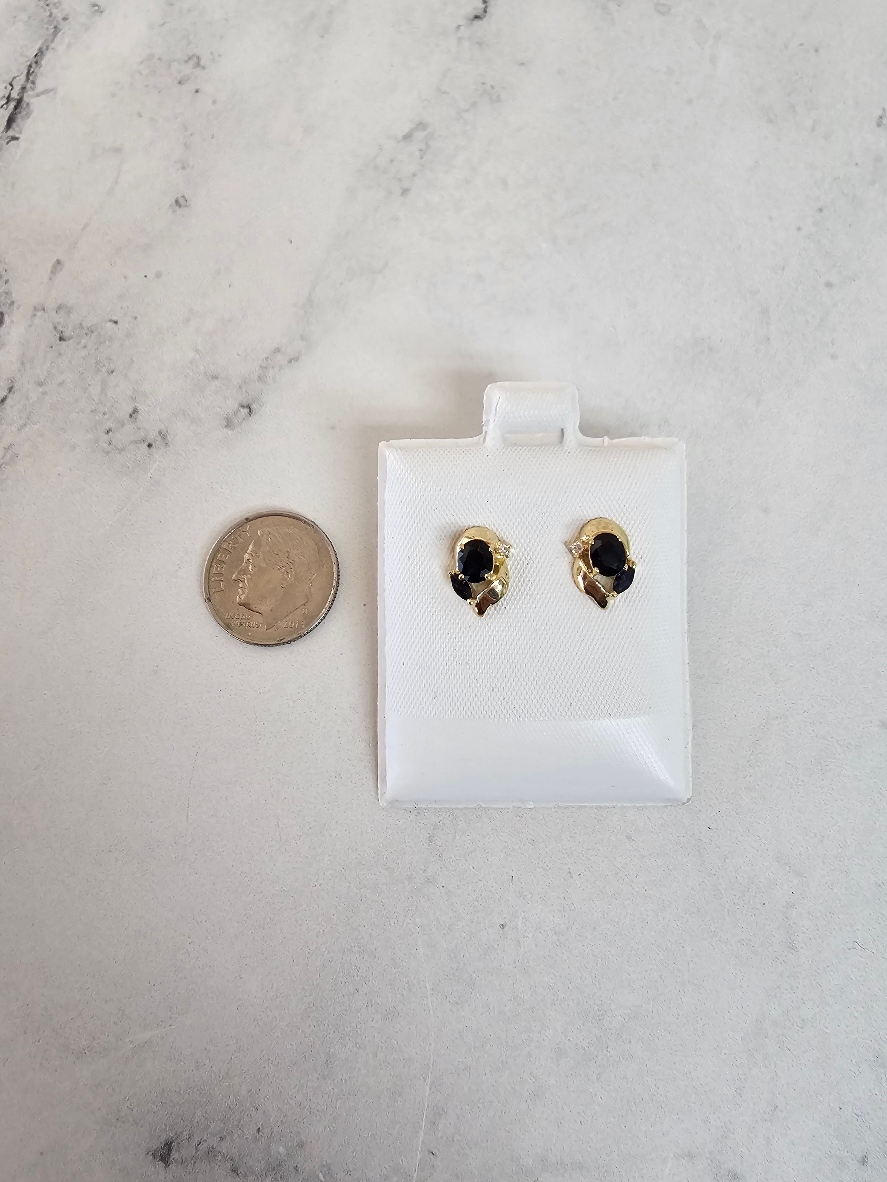 14K Yellow Gold Oval Sapphire Stud Earrings with Diamond Accents - Elegant Jewelry for Women, Perfect for Weddings, Parties & Special Occasions