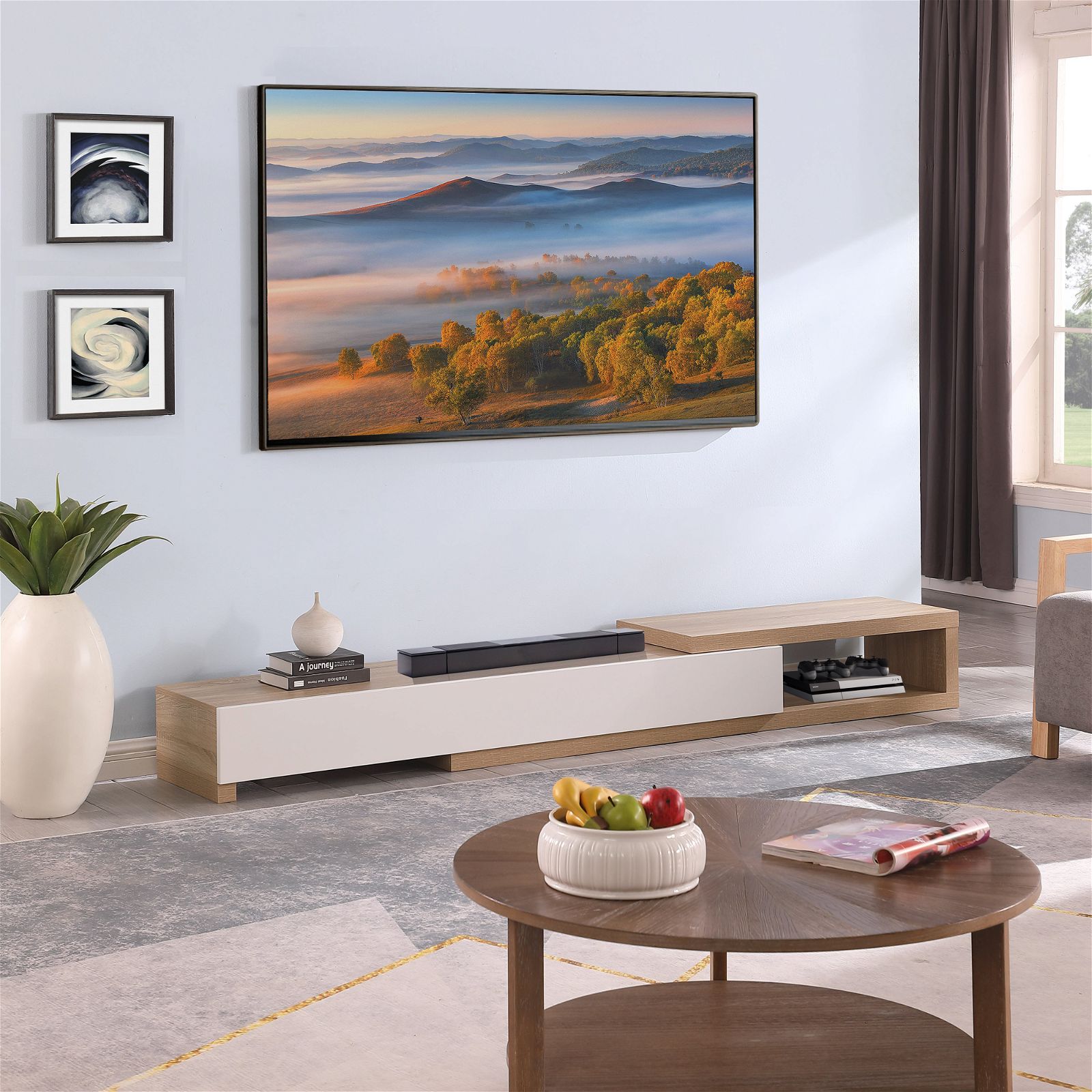 Criterion Durham Extendable TV Stand 260cm - Lowline Oak Wood Media Console for Living Room, Bedroom & Home Theater