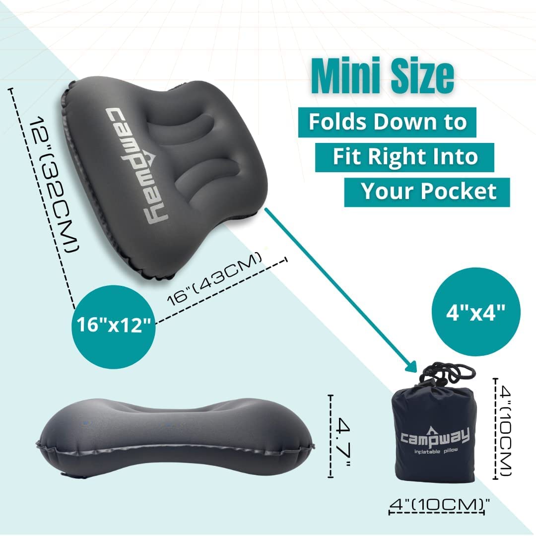 Inflatable Travel Pillow for Neck & Back Support - Water-Resistant & Compressible Camping Pillow with Carry Bag - Portable Air Pillow for Hiking, Backpacking, Airplane & Car Travel - Coin Grey (Pack of 1) - Perfect for Outdoor Adventures & Long Trips