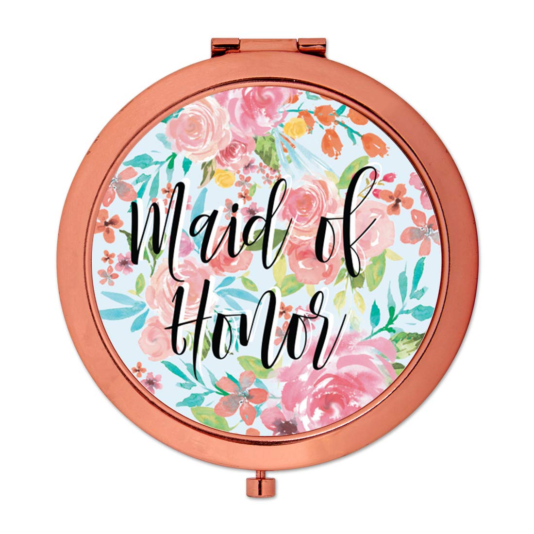 Andaz Press Compact Mirror - Rose Gold & Pink Floral Design - Perfect Wedding Gift for Bridesmaids, Maid of Honor, Bachelorette Party - Elegant Makeup Mirror for Bridal Showers, Tea Parties & Special Occasions