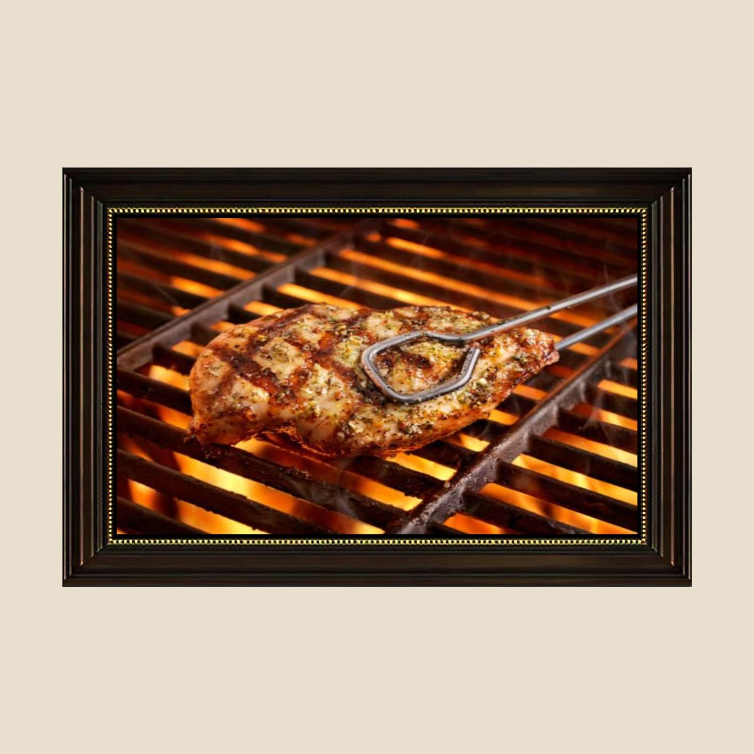 Vintage BBQ Herb Chicken Breast Canvas Wall Art Print - 24x36 Inch Framed Kitchen Decor Poster - Ready to Hang for Dining Room, Restaurant & Home Decor - Perfect for Farmhouse, Retro & Rustic Interior Design