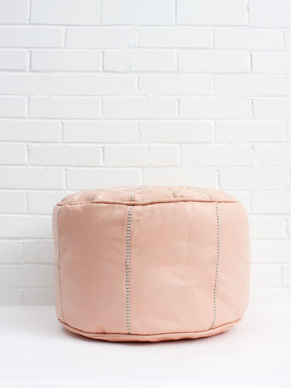 Moroccan Leather Tile Pouffe Ottoman - Soft Pink Handmade Footstool (Slight Seconds) | Boho Chic Living Room Decor, Cozy Bedroom Seating