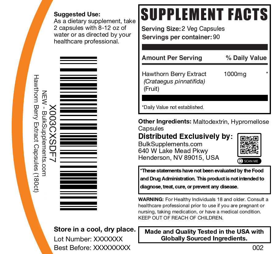 Organic Hawthorn Berry Extract Capsules 1000mg - Supports Heart Health & Circulation - Natural Herbal Supplement for Blood Pressure & Cholesterol - Vegan, Non-GMO, Gluten-Free - Great for Daily Wellness & Cardiovascular Support