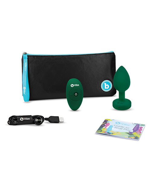 B Vibe Rechargeable Vibrating Jewel Plug with Remote Control - Silicone Anal Plug for Men & Women - Medium/Large Size - Emerald Green - Perfect for Couples Play & Solo Pleasure