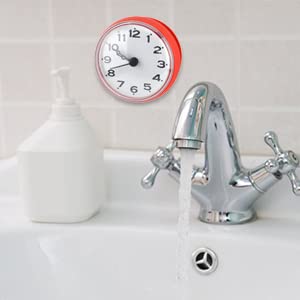 Waterproof Bathroom Clock with Suction Cup - Silent Non-Ticking Wall Clock for Shower, Kitchen & Bathroom (Red) - Perfect for Spa, Gym, Pool Area & Home Decor
