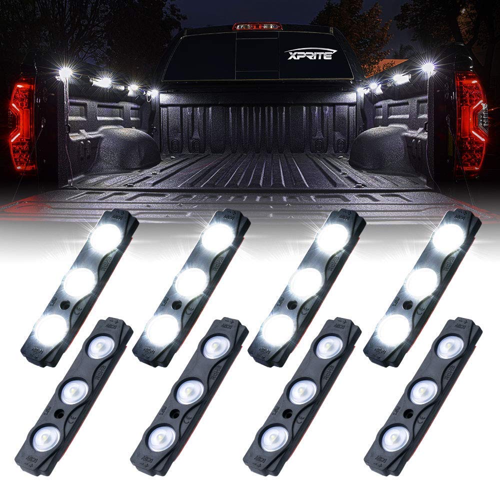 Xprite White Truck Bed Light Pods & RGB Bluetooth Rock Lights Kit – Off-Road, Underbody, and Custom Truck Lighting for Enhanced Visibility & Style