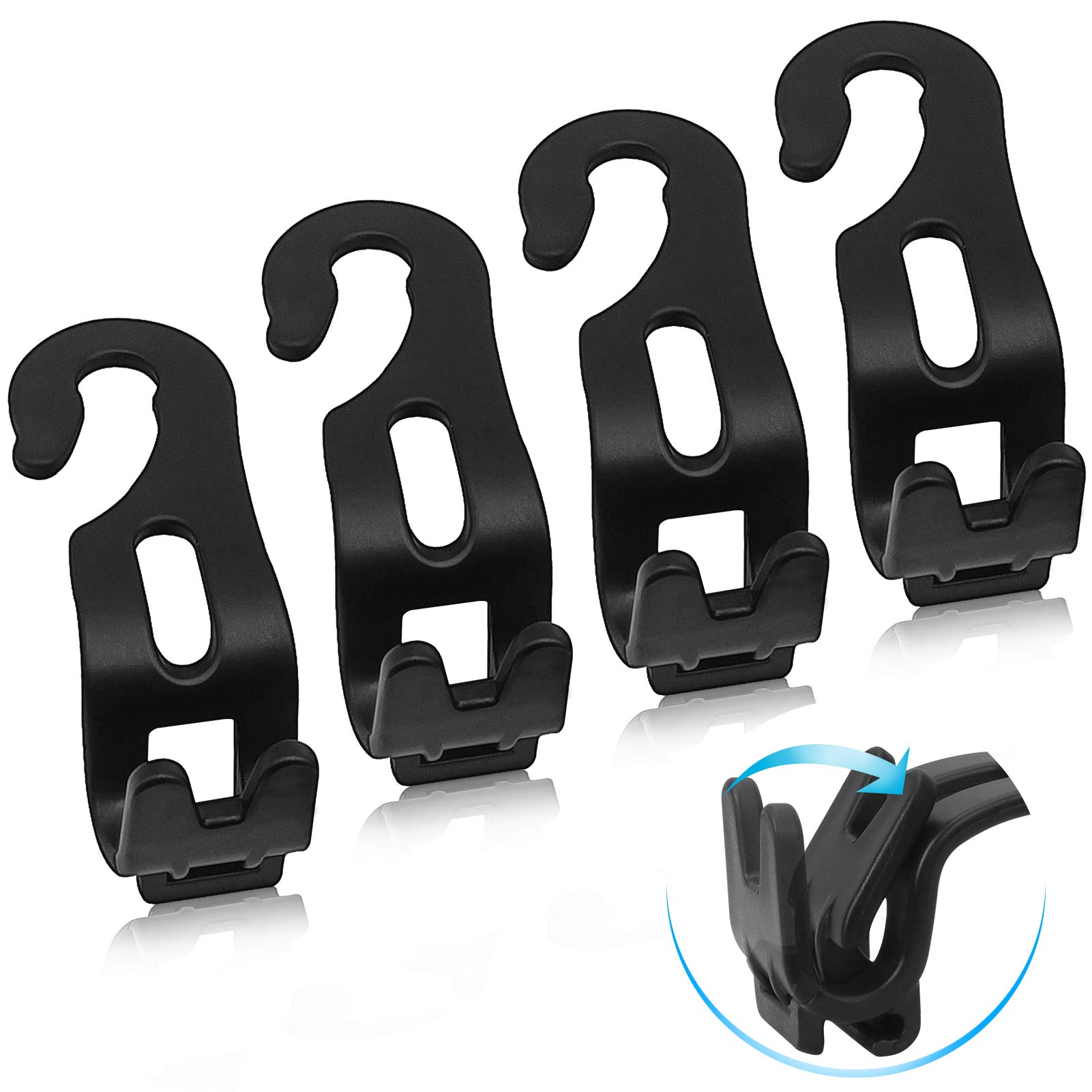 FYY 4-Pack Durable Car Seat Headrest Hooks - Universal Foldable Hanger for Purses, Bags & Groceries | Vehicle Organizer for Handbags, Shopping Bags & Clothes | Perfect for Road Trips, Commuting & Family Travel (Black)