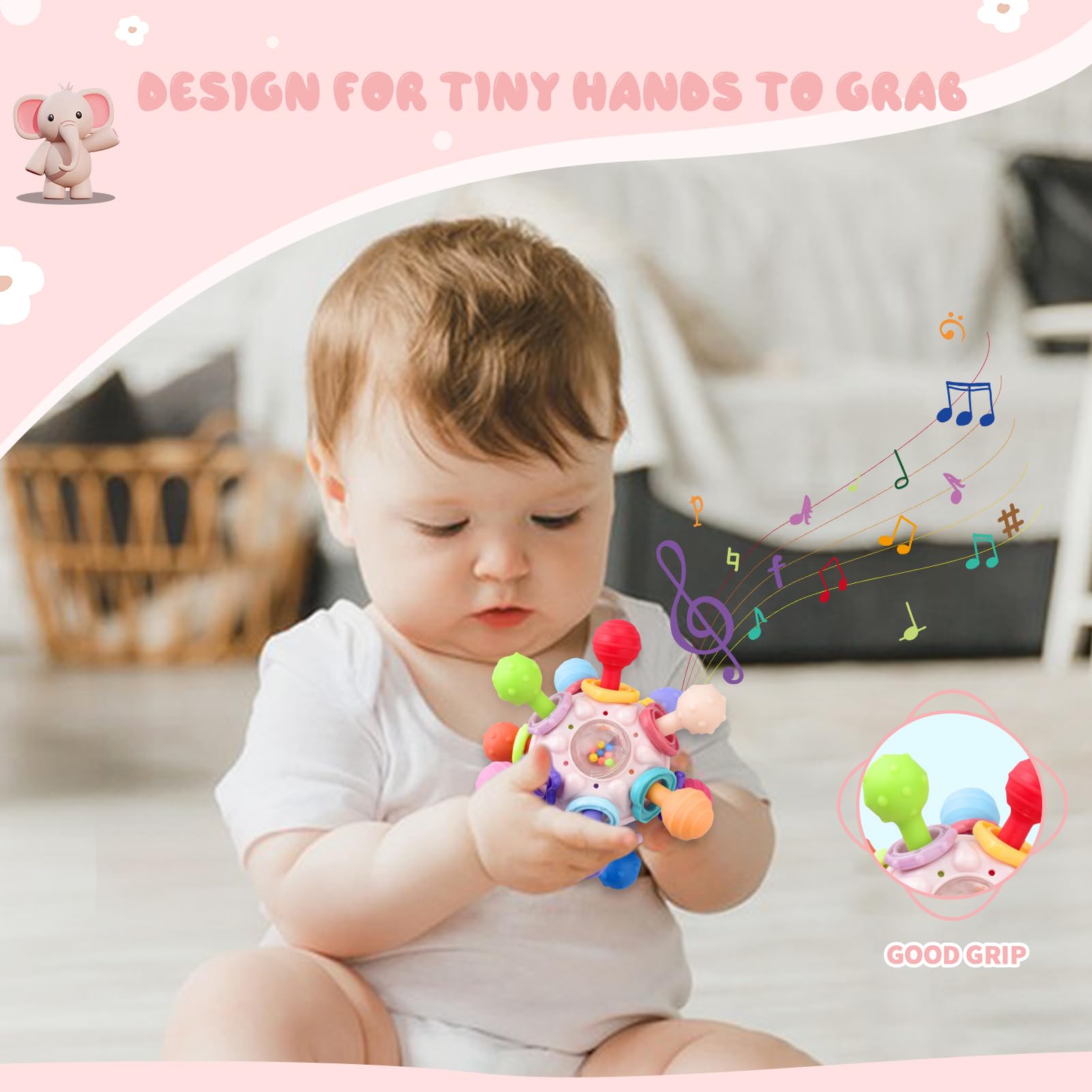 **Organic Baby Teething Toys for 0-18 Months | Montessori Sensory Toys for Infants & Toddlers | Safe Chewable Teethers for Boys & Girls | Newborn Essentials & Baby Shower Gifts (Pink) – Perfect for Soothing Sore Gums & Early Learning Play**