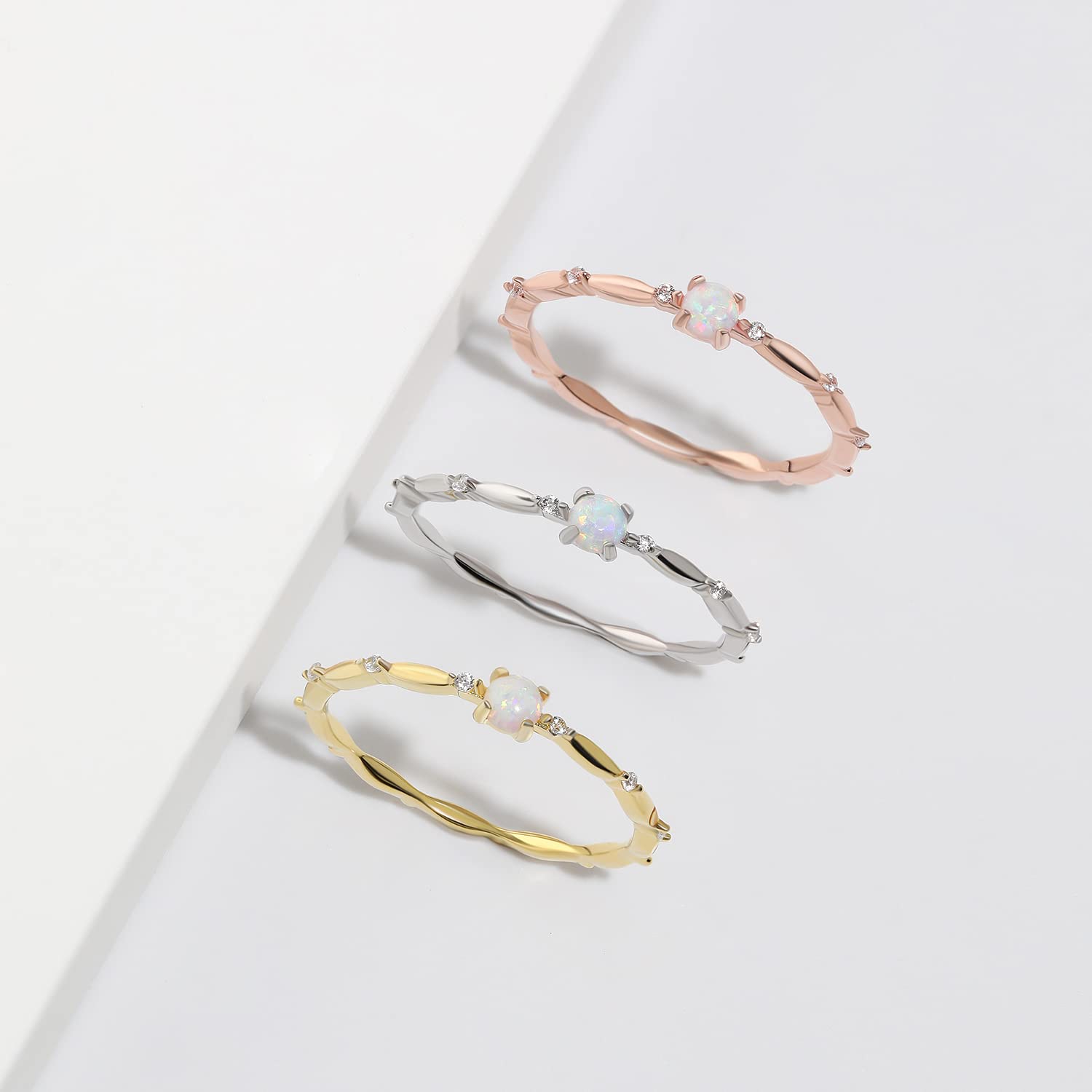 Meissa Sterling Silver Opal Ring for Women - White Fire Opal October Birthstone Jewelry, Dainty Minimalist Stackable Promise Ring in Gold (Size 8.5) | Perfect for Everyday Wear, Gift Giving & Special Occasions