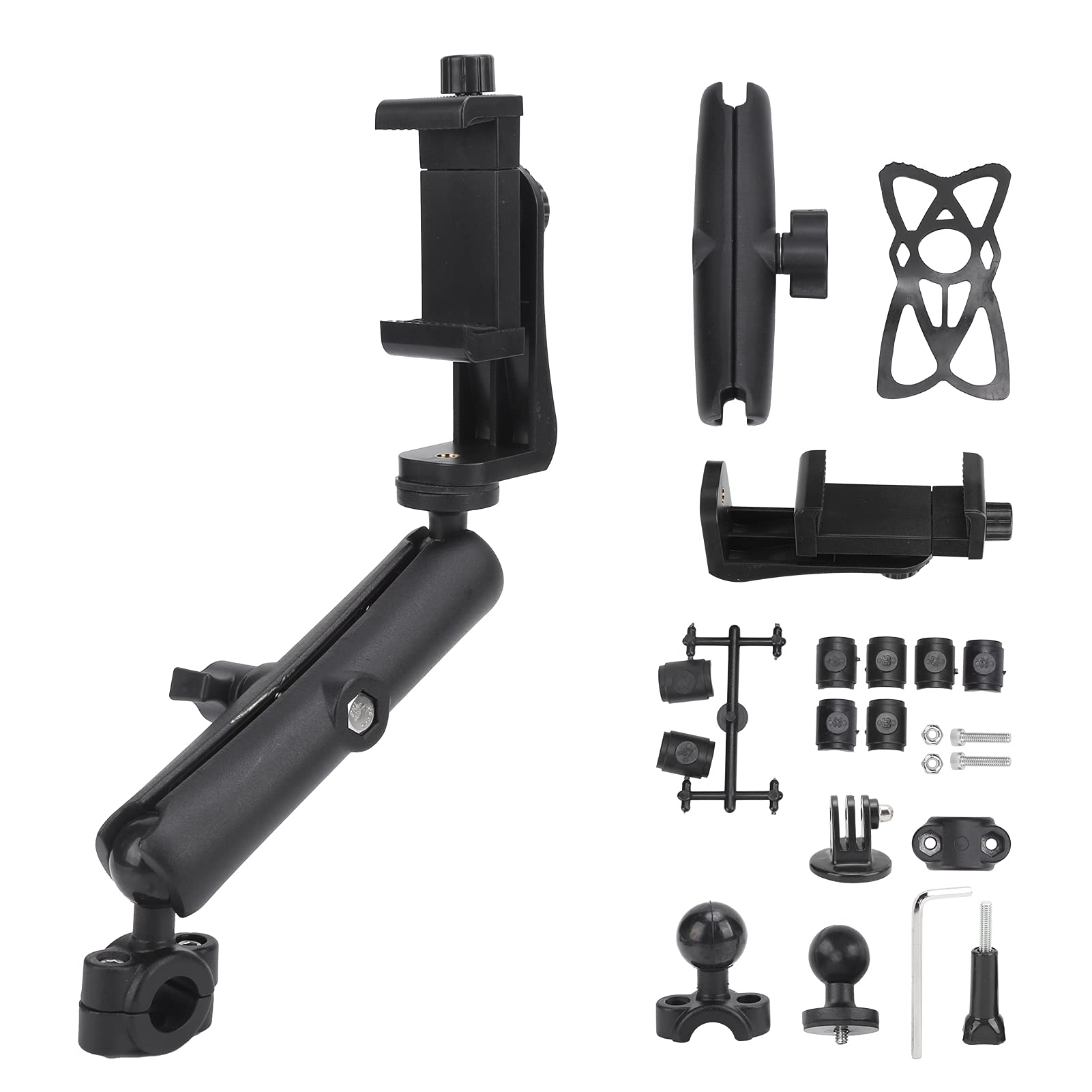 360° Motorcycle Bike Camera Clamp - Adjustable Metal Handlebar & Rearview Mirror Mount for GoPro, Action Cameras & Smartphones - Perfect for Vlogging, Cycling & Adventure Sports