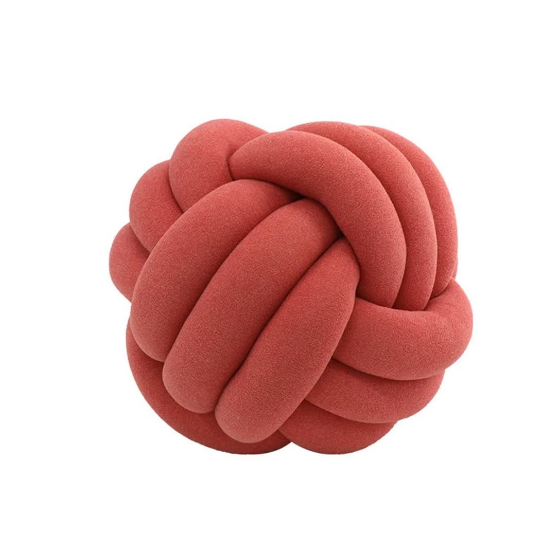 Round Knotted Ball Pillow Cushion - Soft Plush Throw Pillow for Sofa, Bed & Living Room Decor - Cozy Home Accessory & Birthday Gift (11 Inches, Brick Red) - Perfect for Students, Kids Room & Relaxation