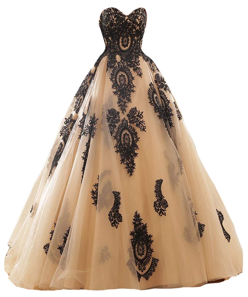 Kivary® Gothic Black Lace Tulle Ball Gown - Sweetheart Neckline Long Corset Prom Evening Dress for Women | Perfect for Formal Dances, Weddings & Special Occasions