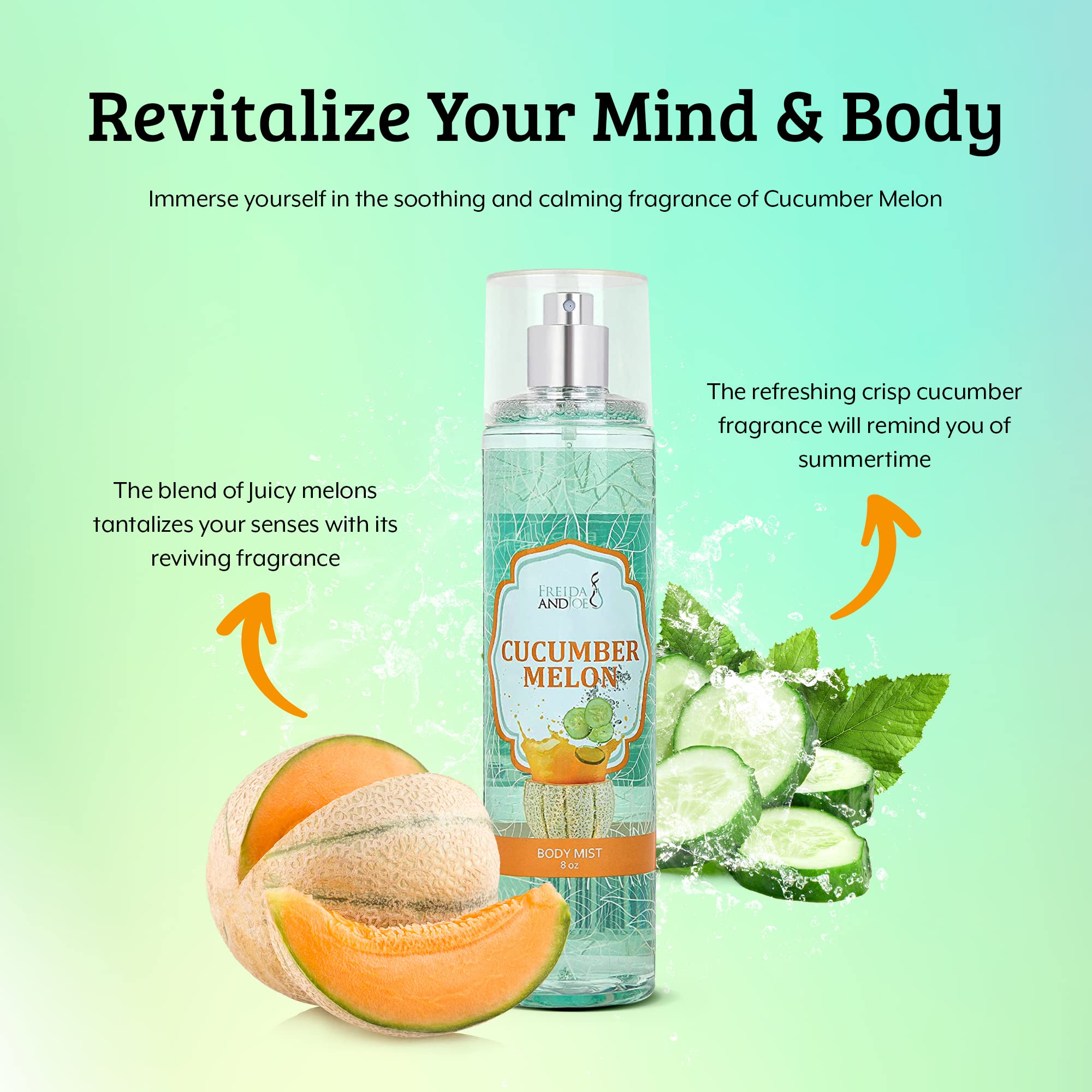Refreshing Cucumber Melon Body Mist for Women - 8oz Fine Fragrance Spray | Lightweight Perfume Alternative, Perfect for Daily Use, Gym, Office & Summer Days