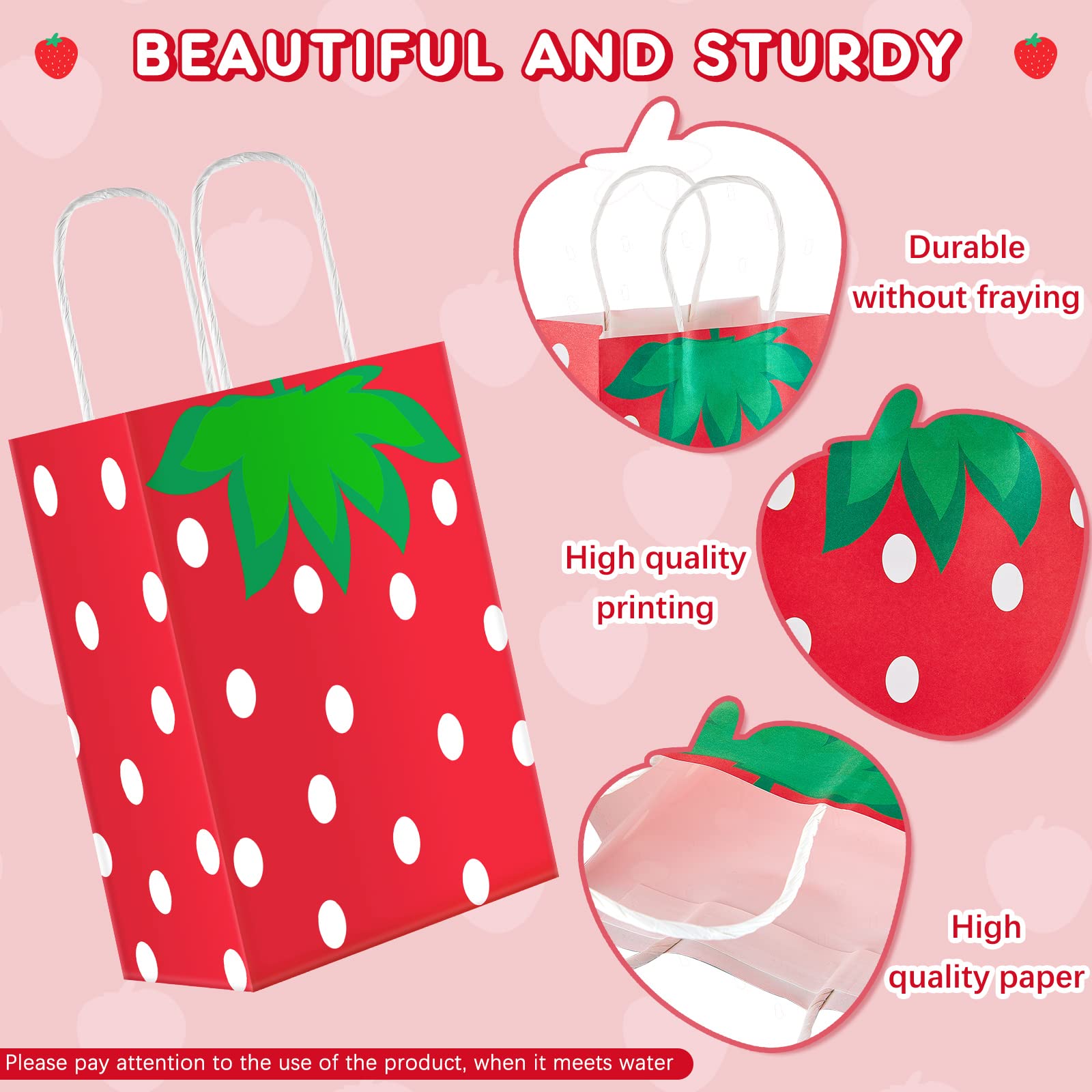 20-Piece Strawberry Party Favor Bags with Handles - Cute Strawberry Treat Candy Bags for Wedding, Birthday & Baby Shower Decorations - Perfect for Strawberry Theme Parties, Dessert Tables & Gift Packaging