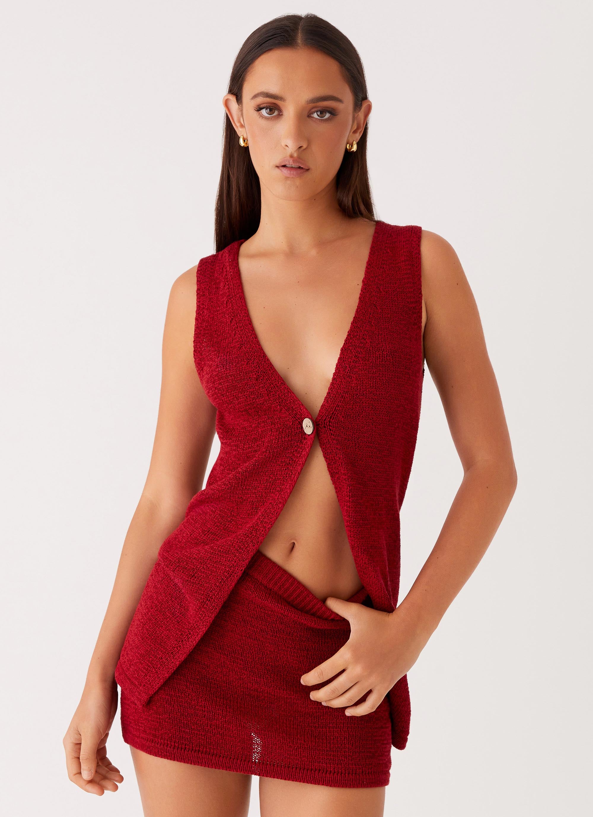 Stylish Capri Glow Knit Skirt in Maroon - Perfect for Casual Outings, Date Nights & Summer Vacations