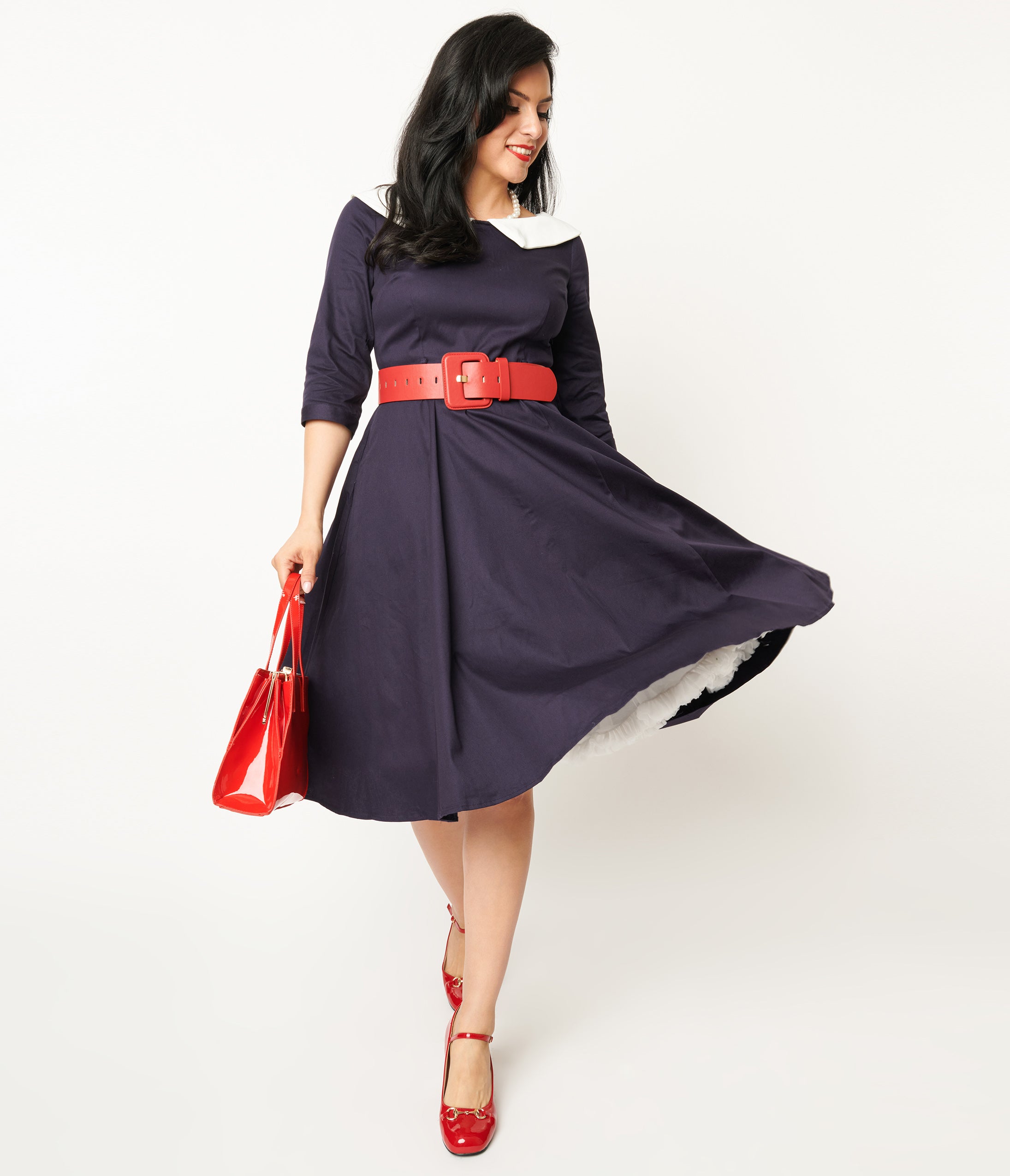 Vintage Navy & White Swing Dress - Retro 1950s Style Flared Dress for Women | Perfect for Swing Dancing, Cocktail Parties & Pinup Fashion