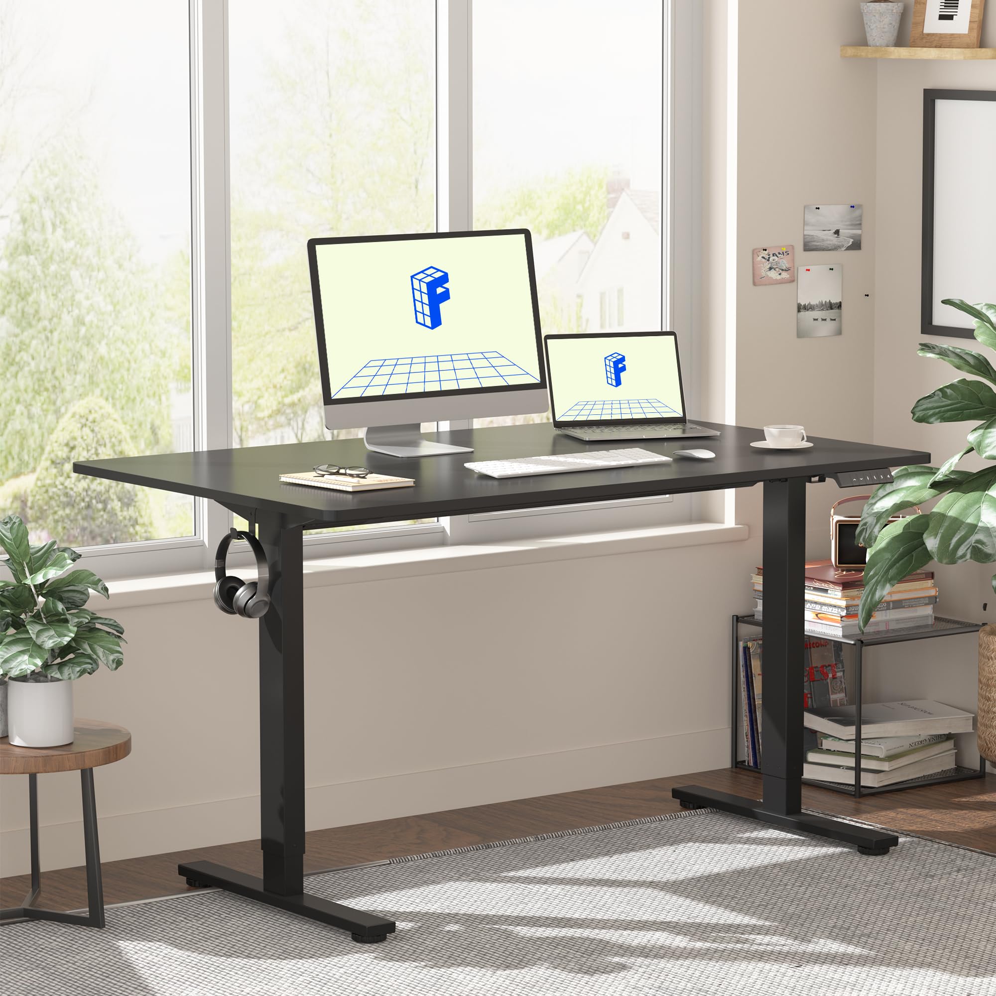FLEXISPOT EN1 Electric Height Adjustable Standing Desk 48 x 24 Inches - Sit Stand Home Office Desk with Black Frame & Black Top | Perfect for Remote Work, Gaming & Study Spaces